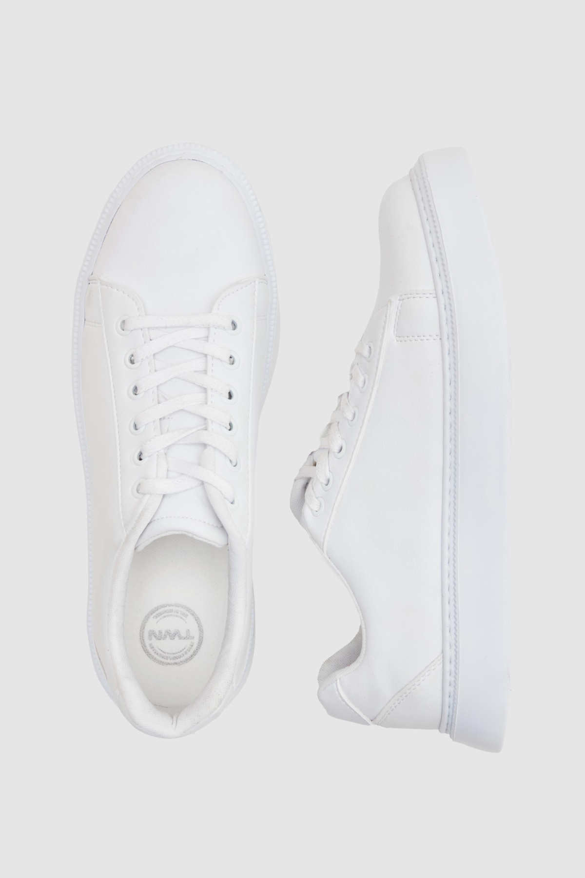 Beyaz Kalın Beyaz Tabanlı Bağcıklı Sneaker Ayakkabi - Görsel 6