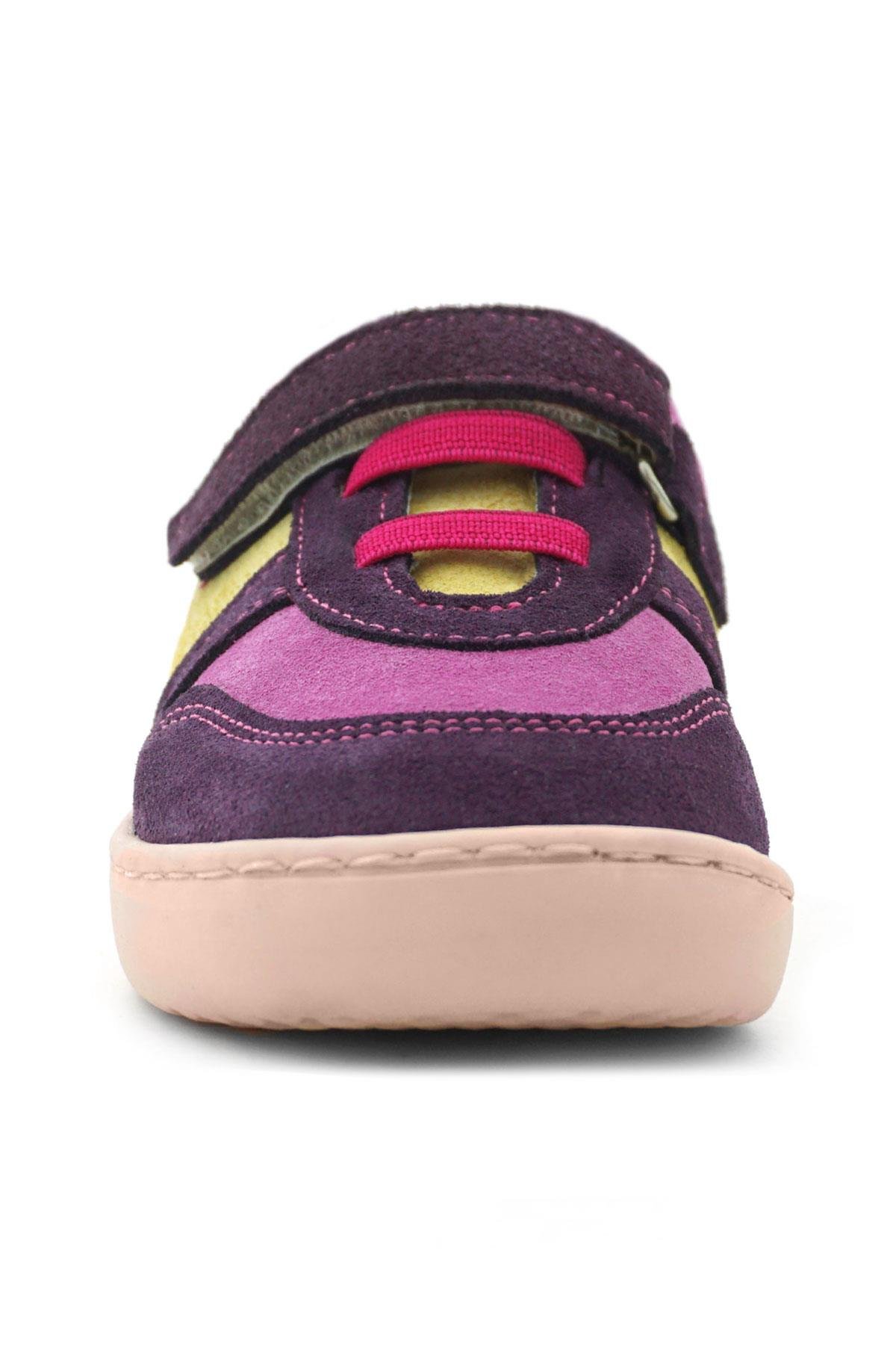 Bob Hakiki Deri Mor Pembe Barefoot Cırtlı Lastikli Bebek Sneaker Ayakkabı - Görsel 4