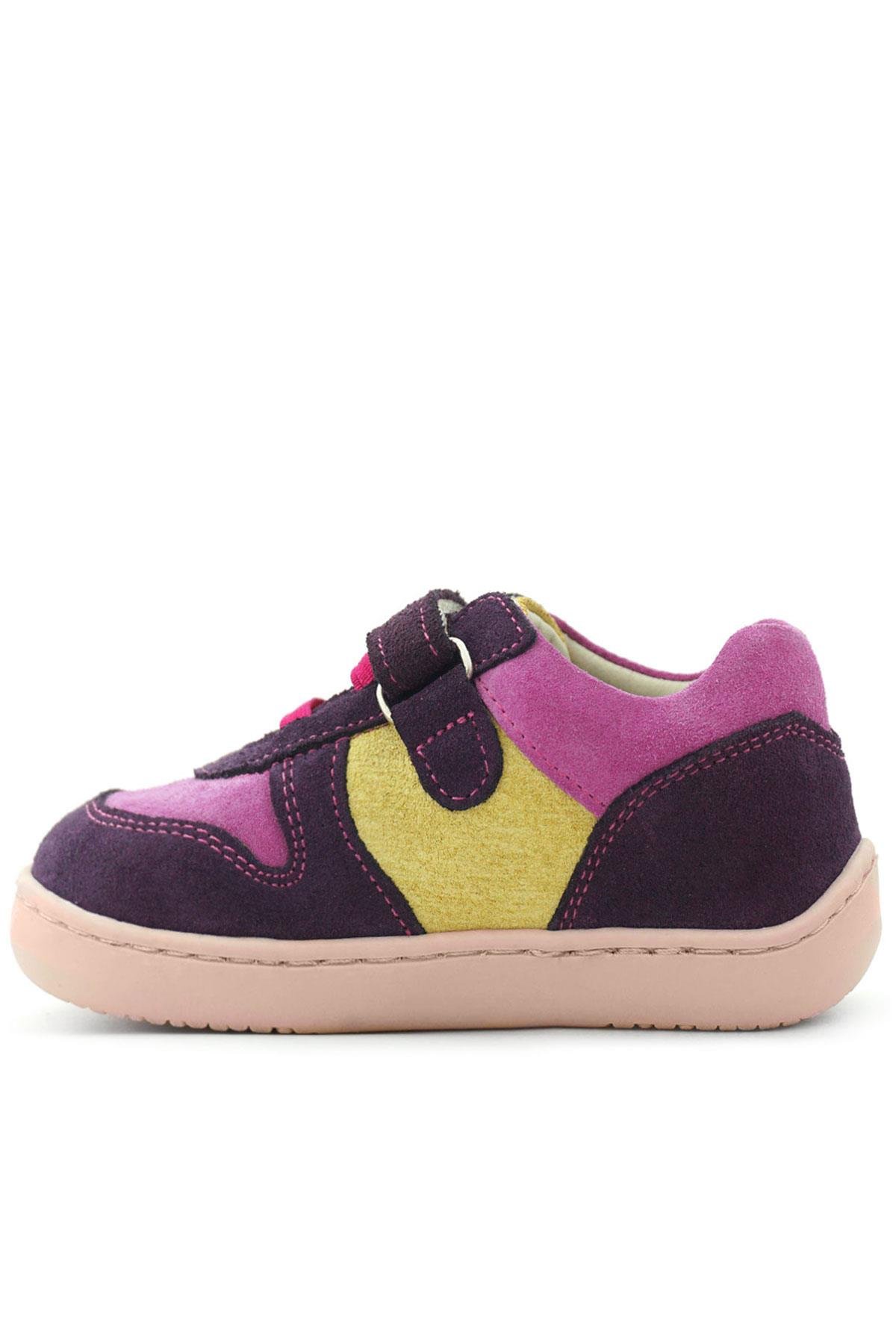Bob Hakiki Deri Mor Pembe Barefoot Cırtlı Lastikli Bebek Sneaker Ayakkabı - Görsel 5