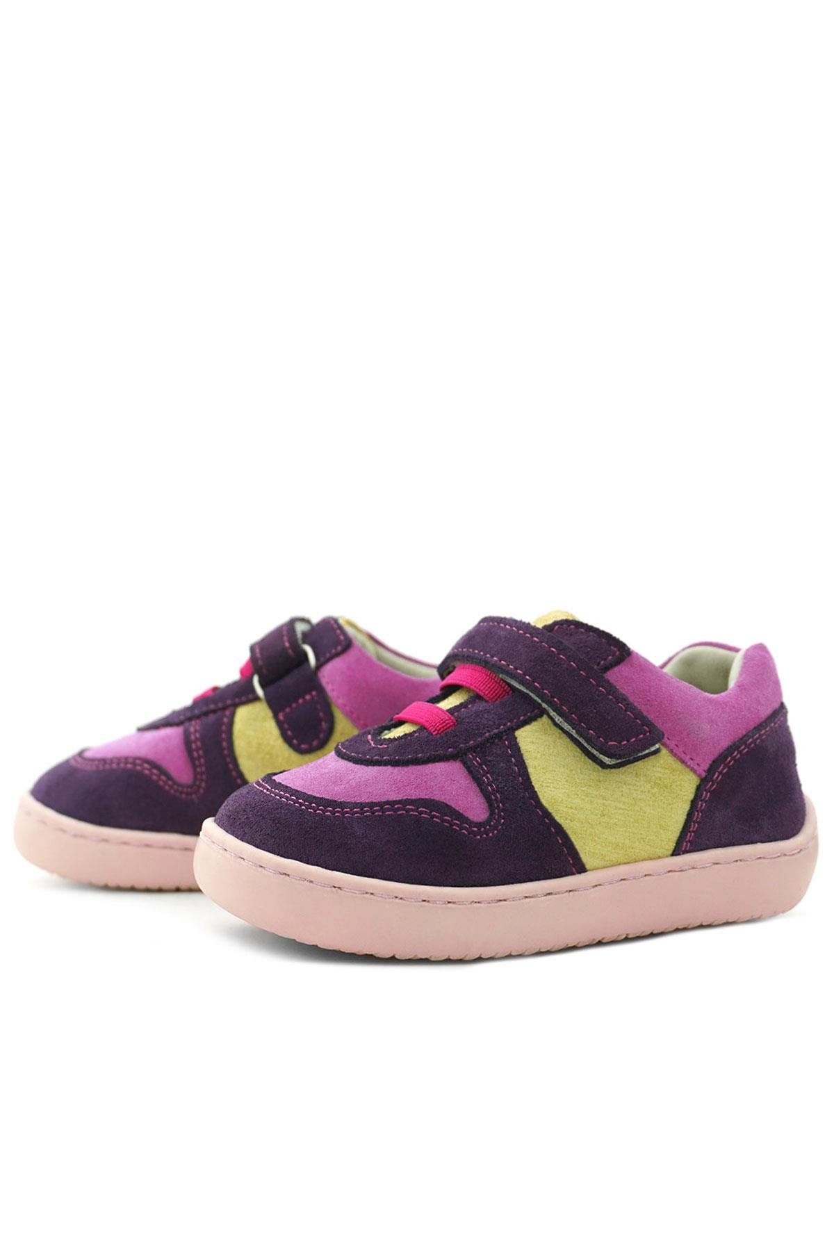 Bob Hakiki Deri Mor Pembe Barefoot Cırtlı Lastikli Bebek Sneaker Ayakkabı - Görsel 6
