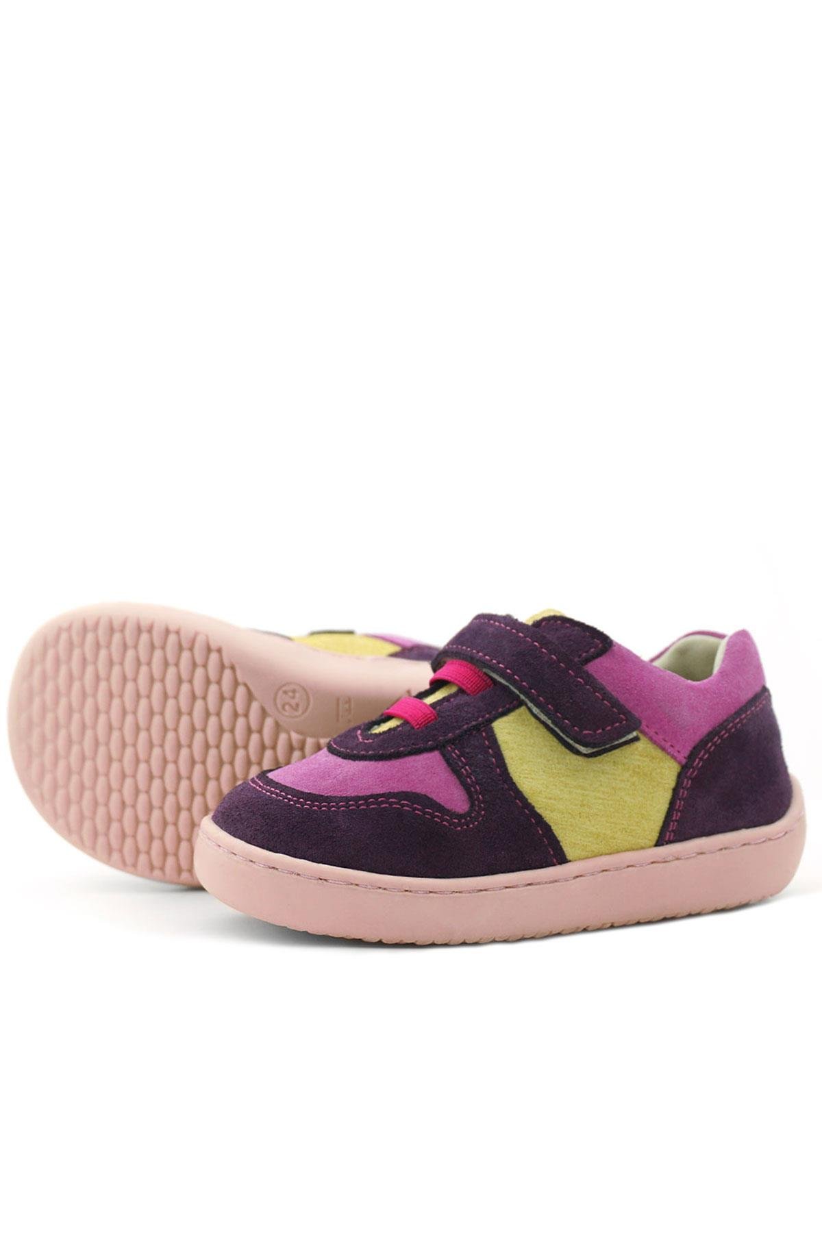 Bob Hakiki Deri Mor Pembe Barefoot Cırtlı Lastikli Bebek Sneaker Ayakkabı - Görsel 7