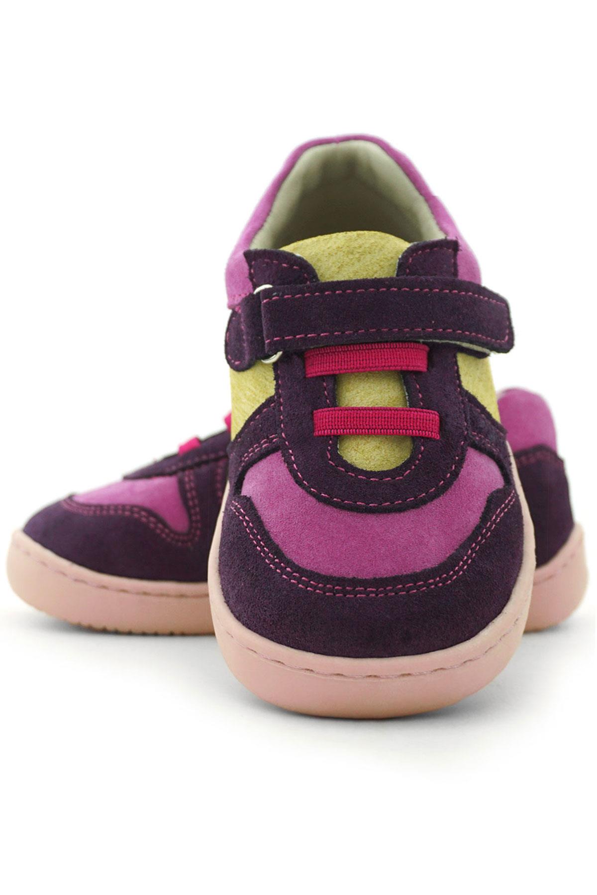 Bob Hakiki Deri Mor Pembe Barefoot Cırtlı Lastikli Bebek Sneaker Ayakkabı - Görsel 9