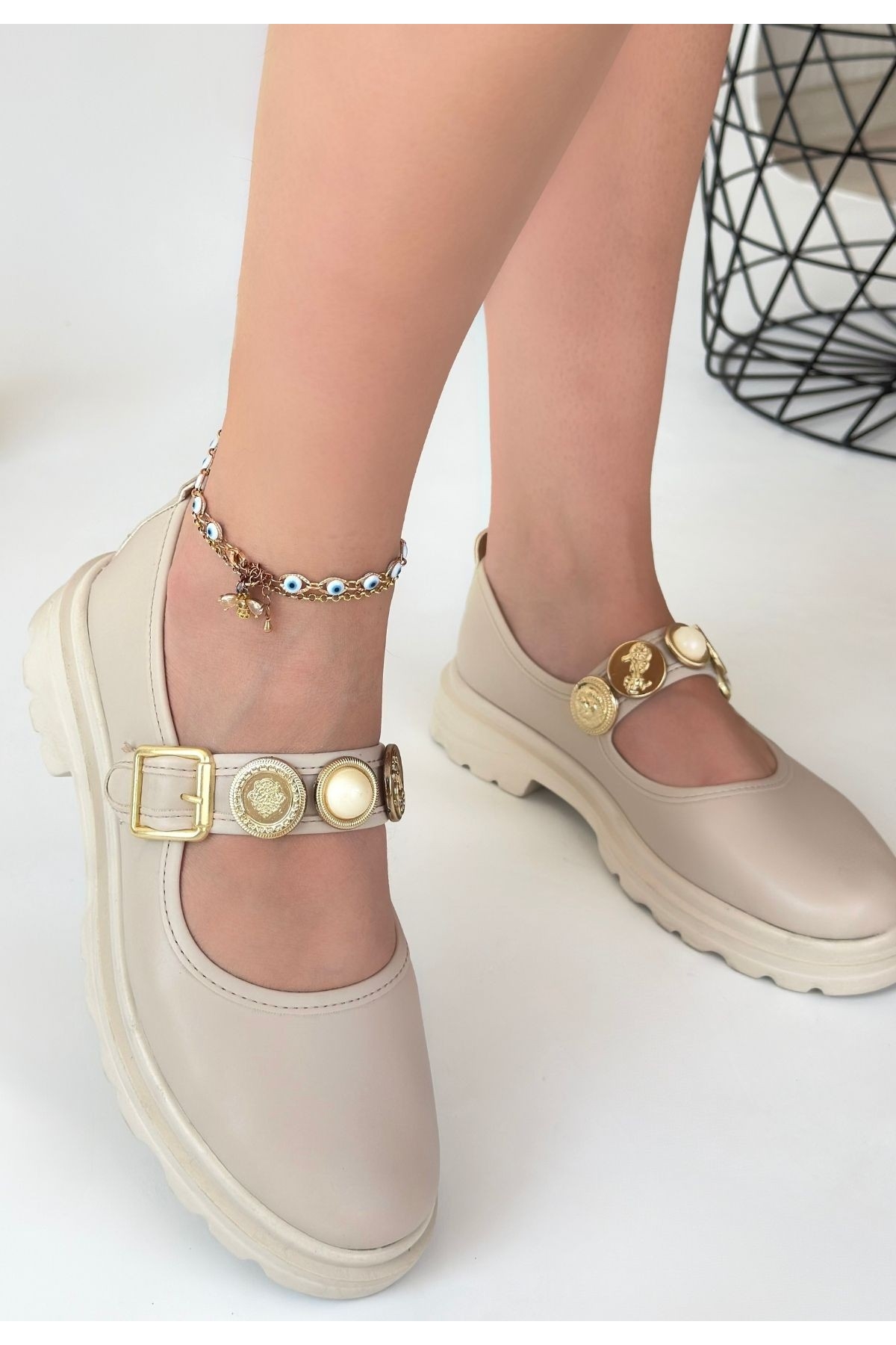 Bej Bantlı Kadın Günlük Ayakkabı - Görsel 4