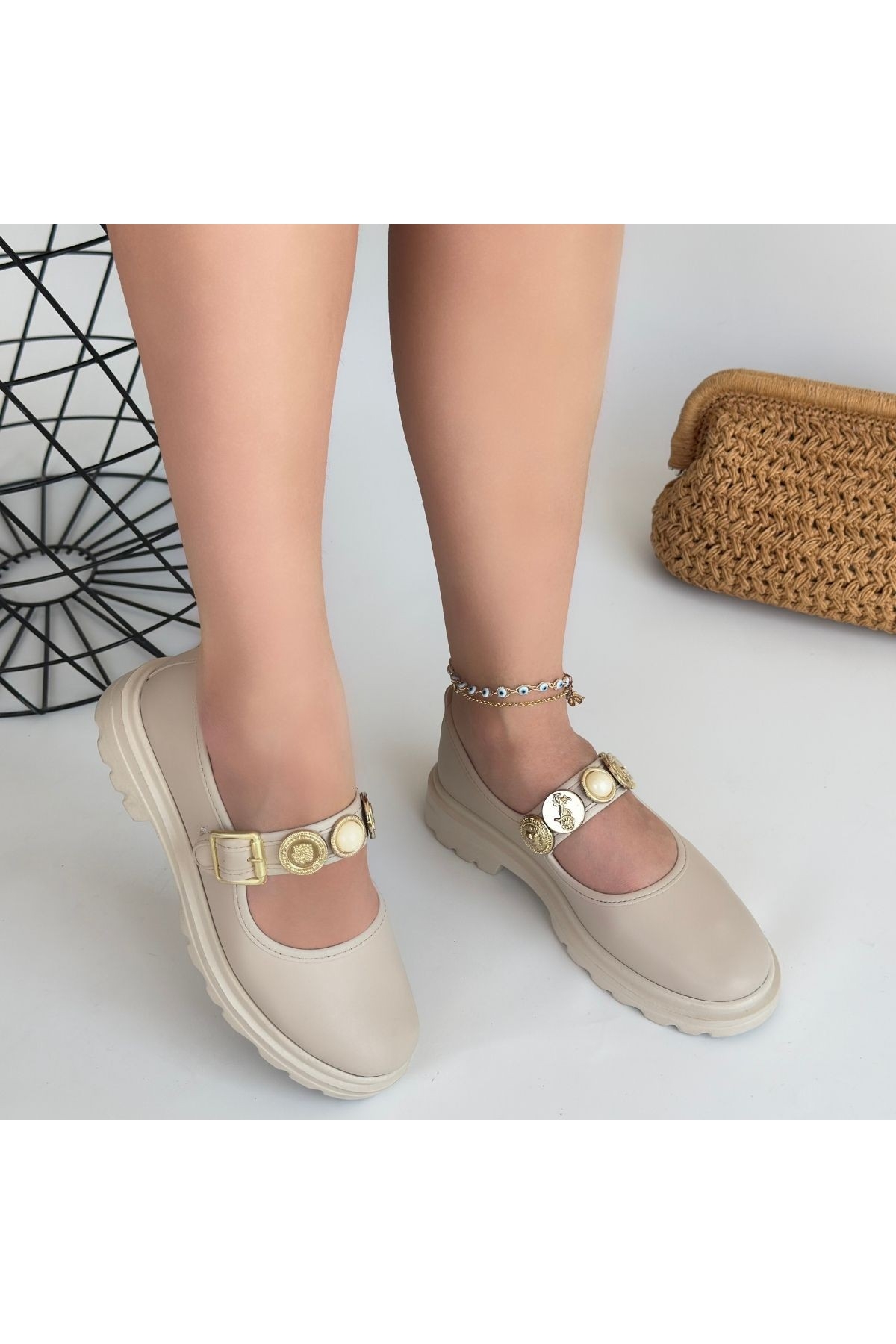 Bej Bantlı Kadın Günlük Ayakkabı - Görsel 5