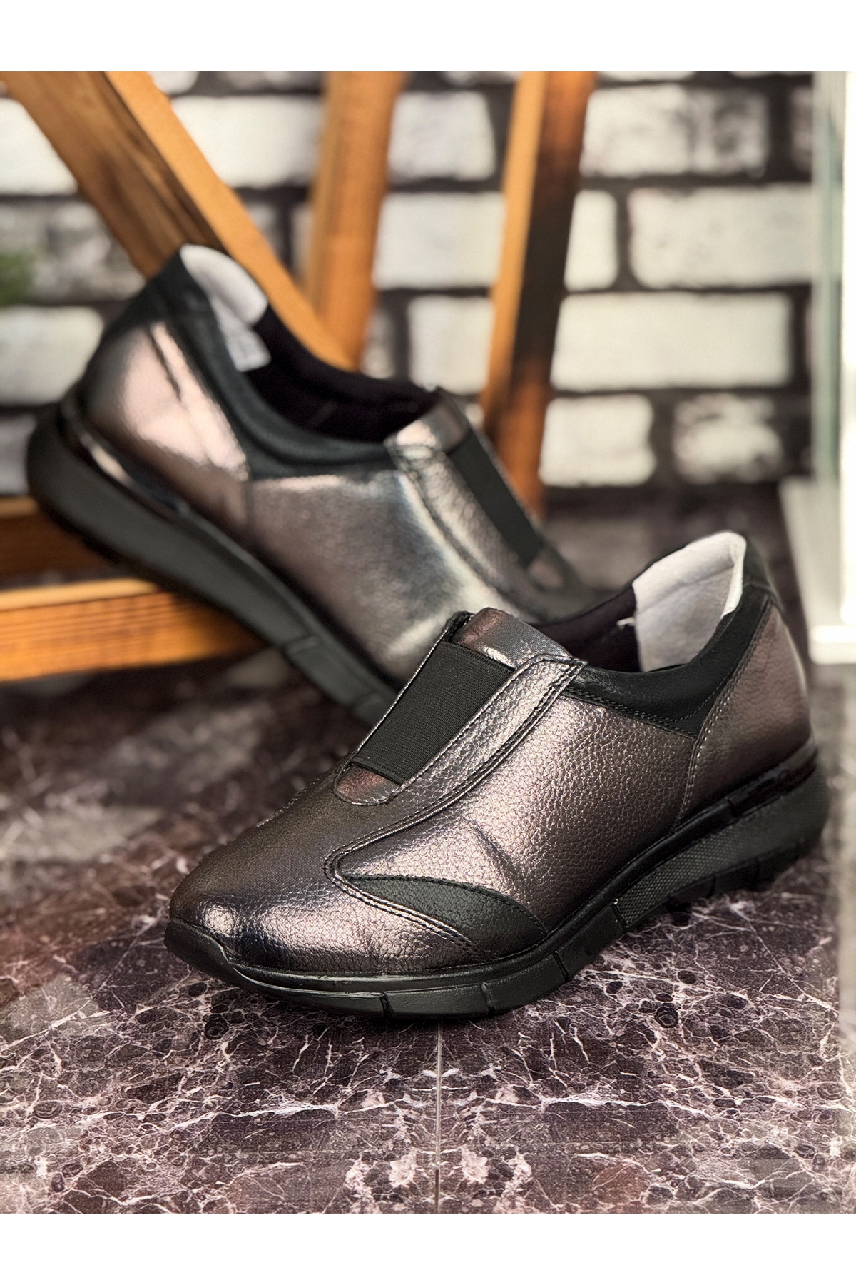 E19 Günlük Hafif Mevsimlik Rahat Kadın Anne Ayakkabı Platin - Görsel 2