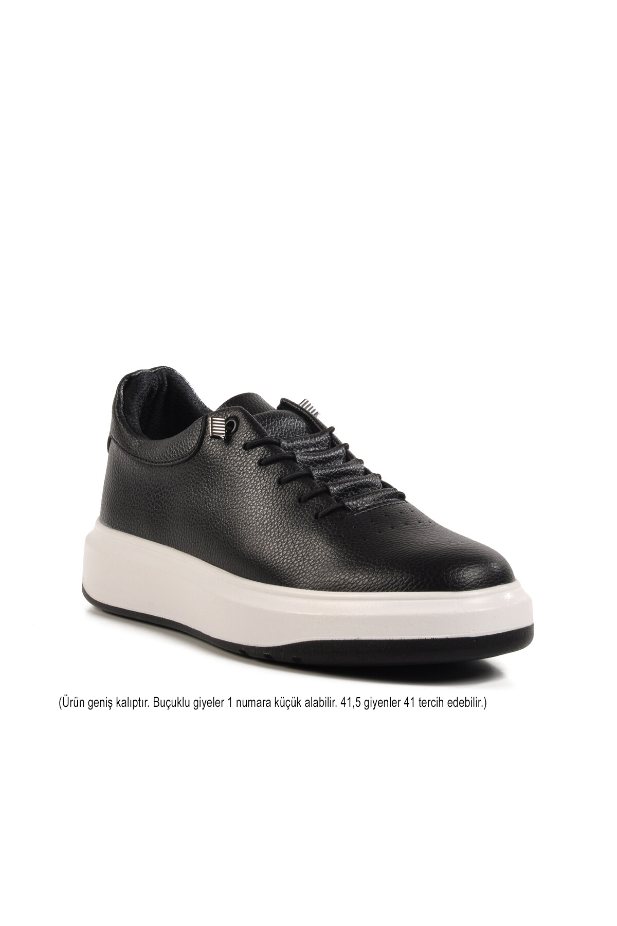 GENİŞ KALIP Siyah Beyaz Lastik Bağcıklı Erkek Casual Ayakkabı 404 M - Görsel 4