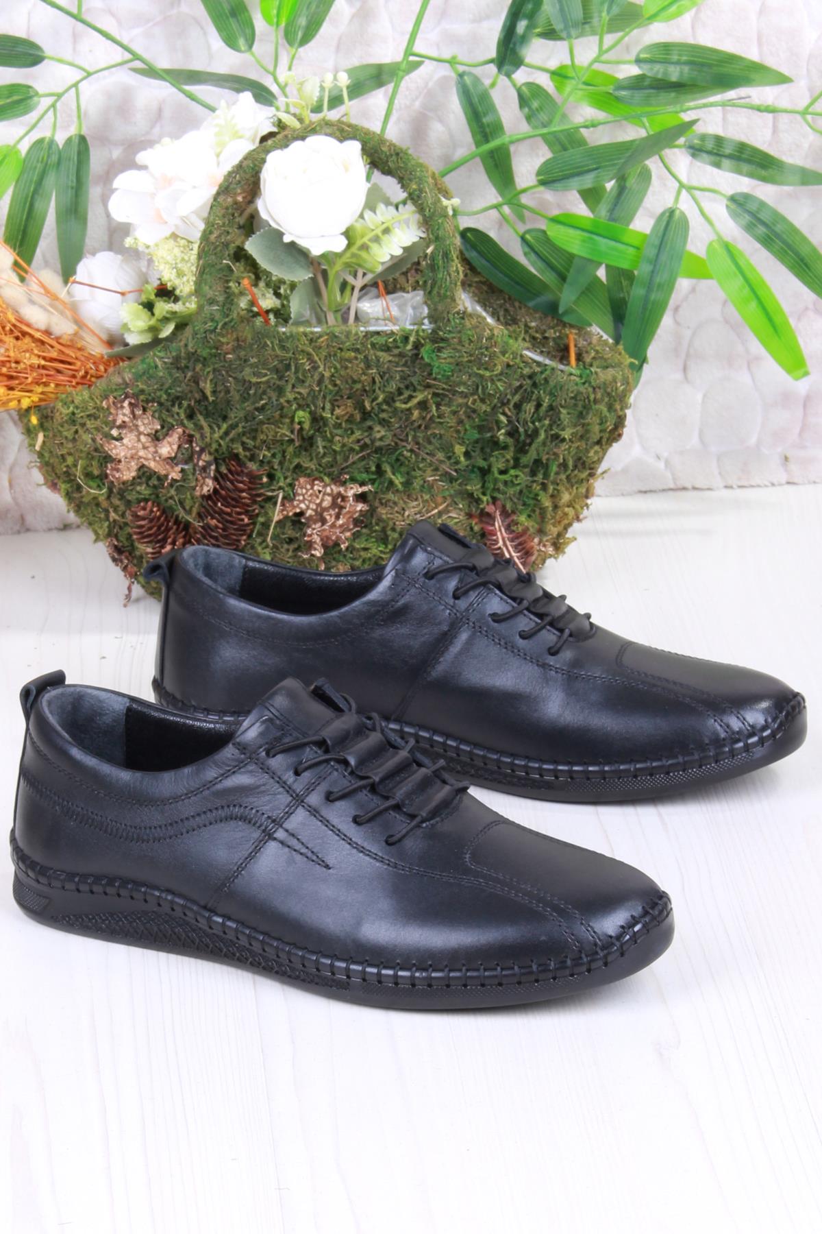 425000 Yumuşak Esnek Rahat Lastik Bağcıklı Hakiki Deri Erkek Ayakkabı - Görsel 2
