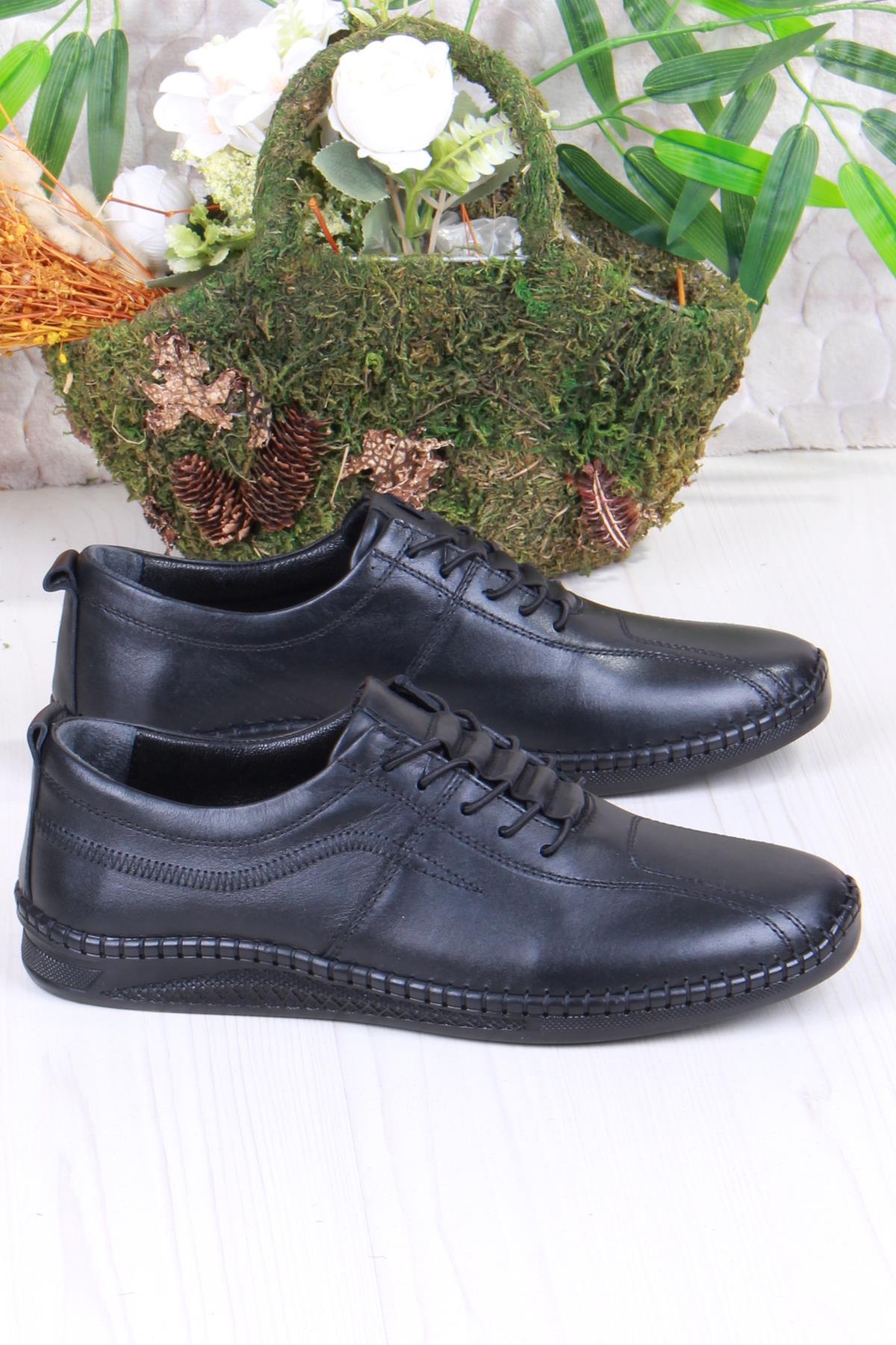 425000 Yumuşak Esnek Rahat Lastik Bağcıklı Hakiki Deri Erkek Ayakkabı - Görsel 3