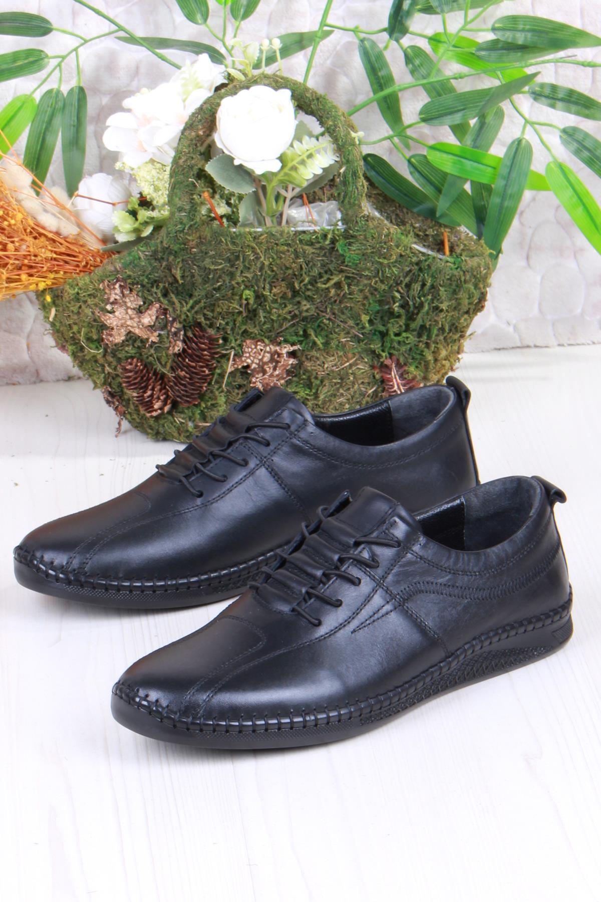 425000 Yumuşak Esnek Rahat Lastik Bağcıklı Hakiki Deri Erkek Ayakkabı - Görsel 4