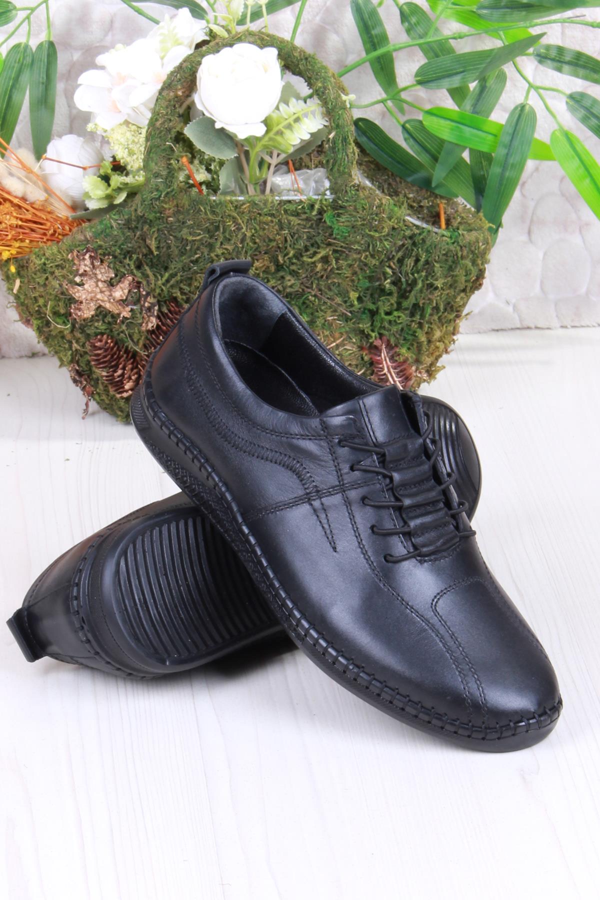 425000 Yumuşak Esnek Rahat Lastik Bağcıklı Hakiki Deri Erkek Ayakkabı - Görsel 5