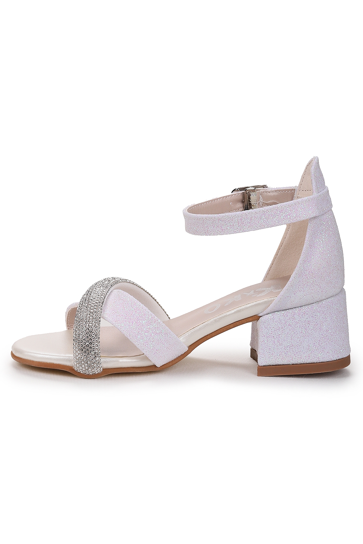 Tanda Kum Simli Kız Çocuk 4 Cm Topuklu Sandalet Abiye Ayakkabı Sedef - Görsel 5