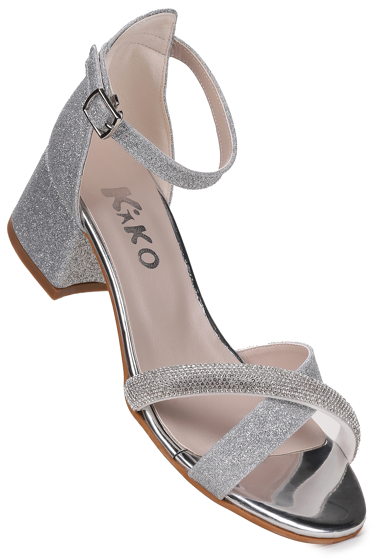 Tanda Kum Simli Kız Çocuk 4 Cm Topuklu Sandalet Abiye Ayakkabı Gümüş - Görsel 4