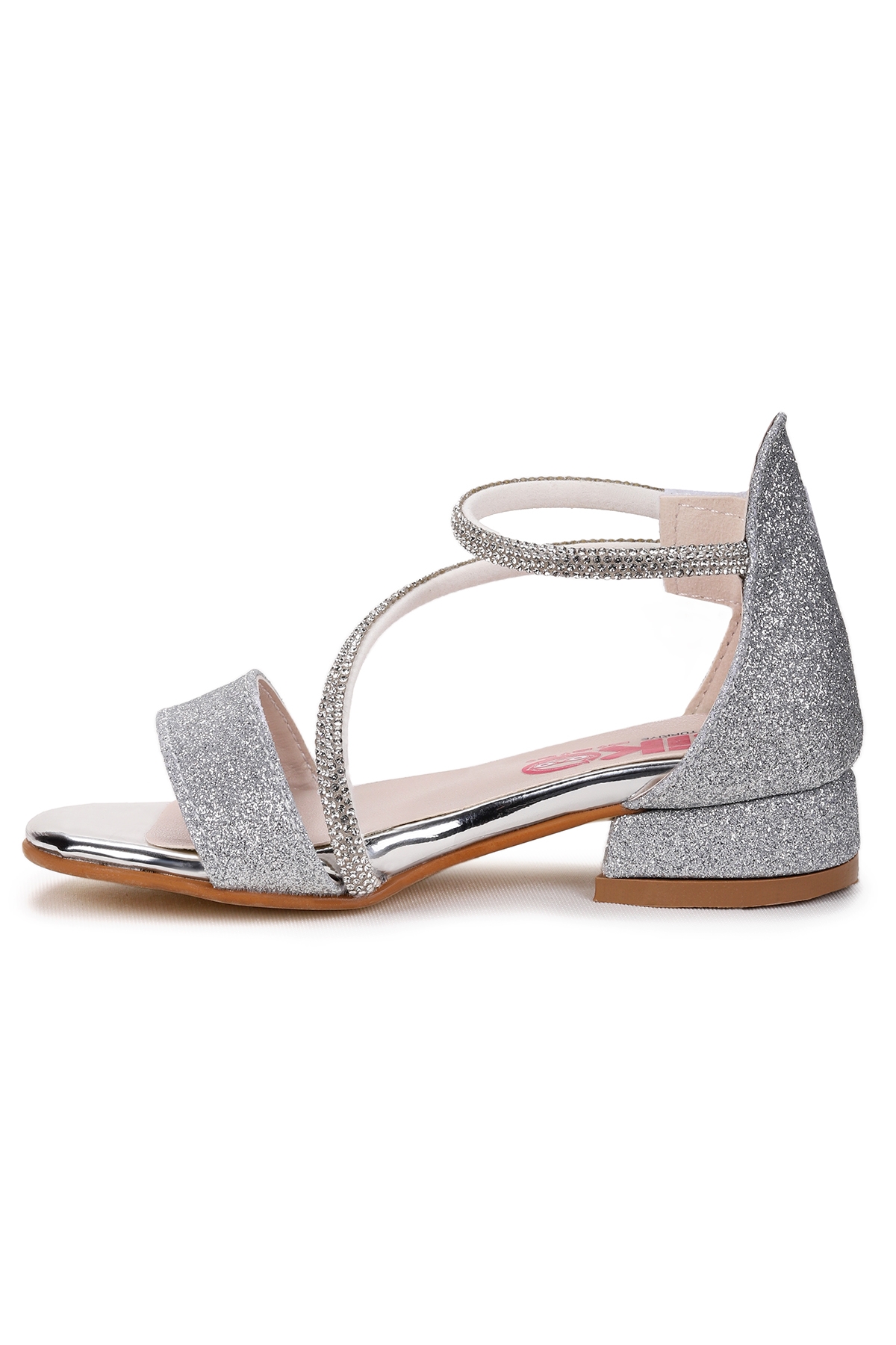 Yada Kum Simli Kız Bebek 2 Cm Topuklu Sandalet Abiye Ayakkabı Gümüş - Görsel 5