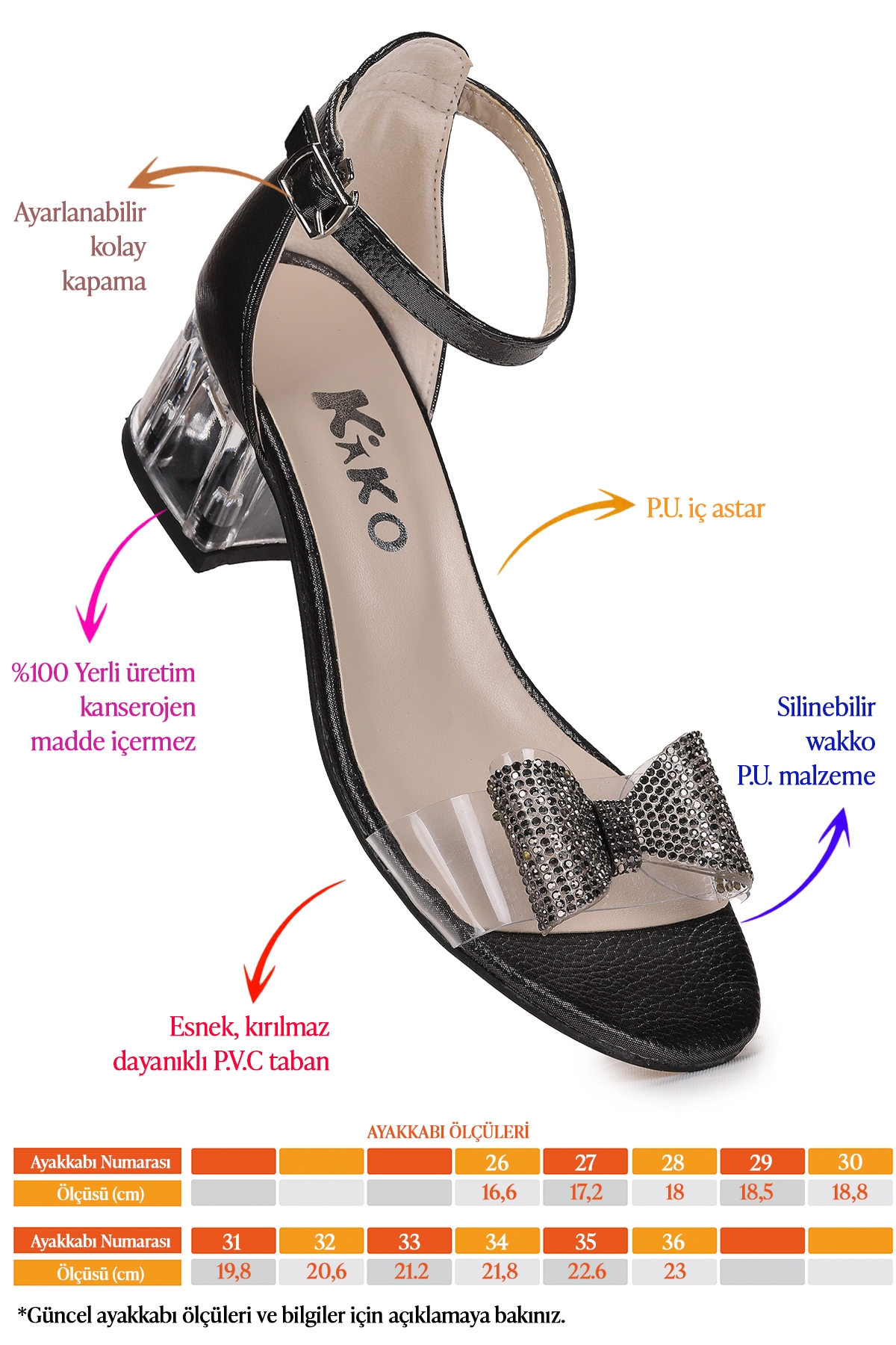 Tire Vakko Kız Çocuk 4 Cm Şeffaf Topuklu Sandalet Abiye Ayakkabı Platin - Görsel 3