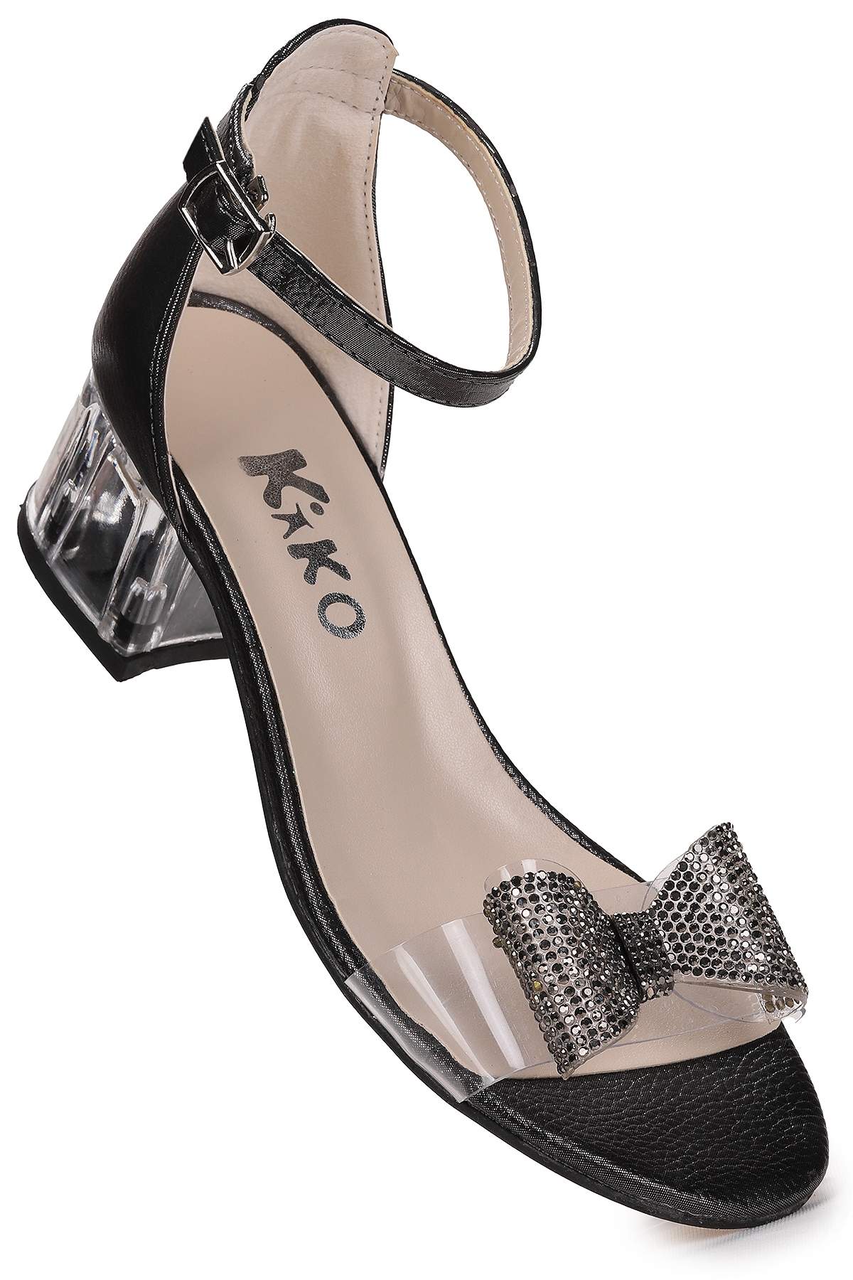 Tire Vakko Kız Çocuk 4 Cm Şeffaf Topuklu Sandalet Abiye Ayakkabı Platin - Görsel 4