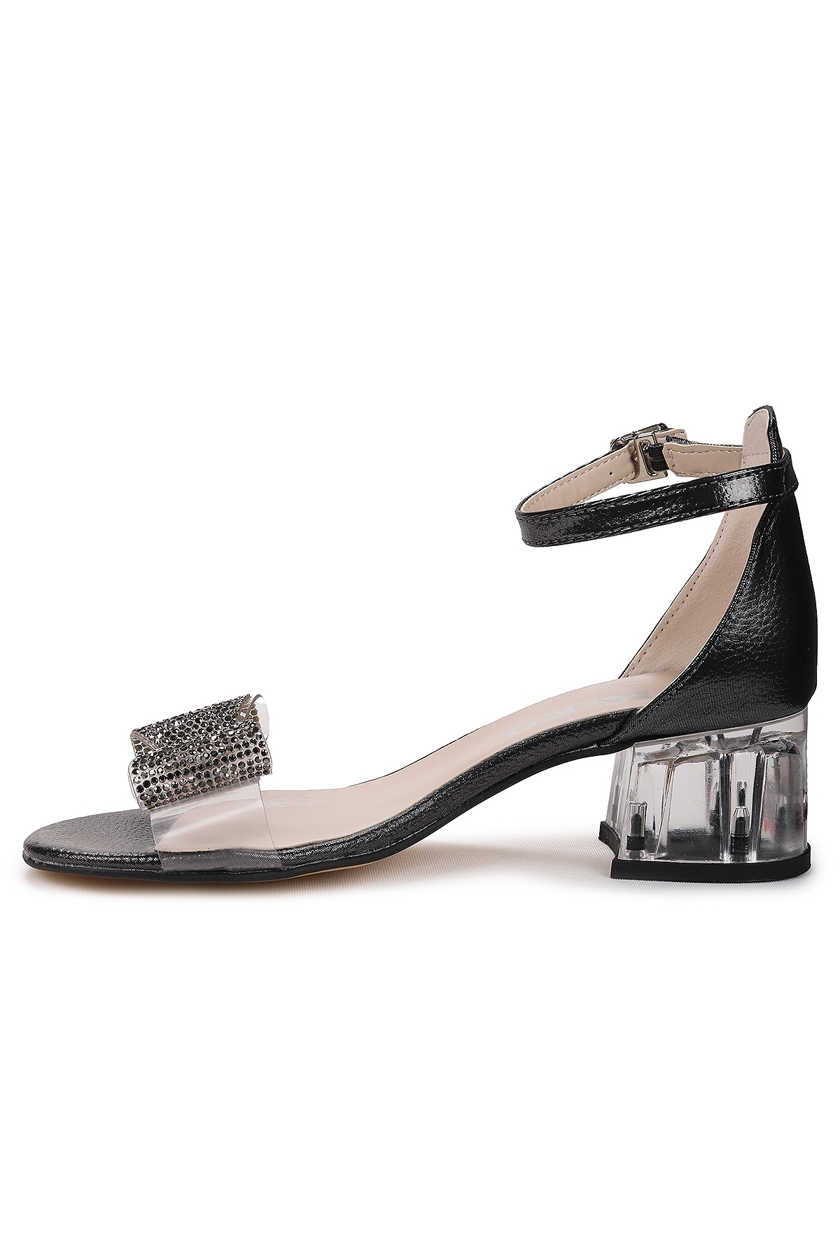 Tire Vakko Kız Çocuk 4 Cm Şeffaf Topuklu Sandalet Abiye Ayakkabı Platin - Görsel 5