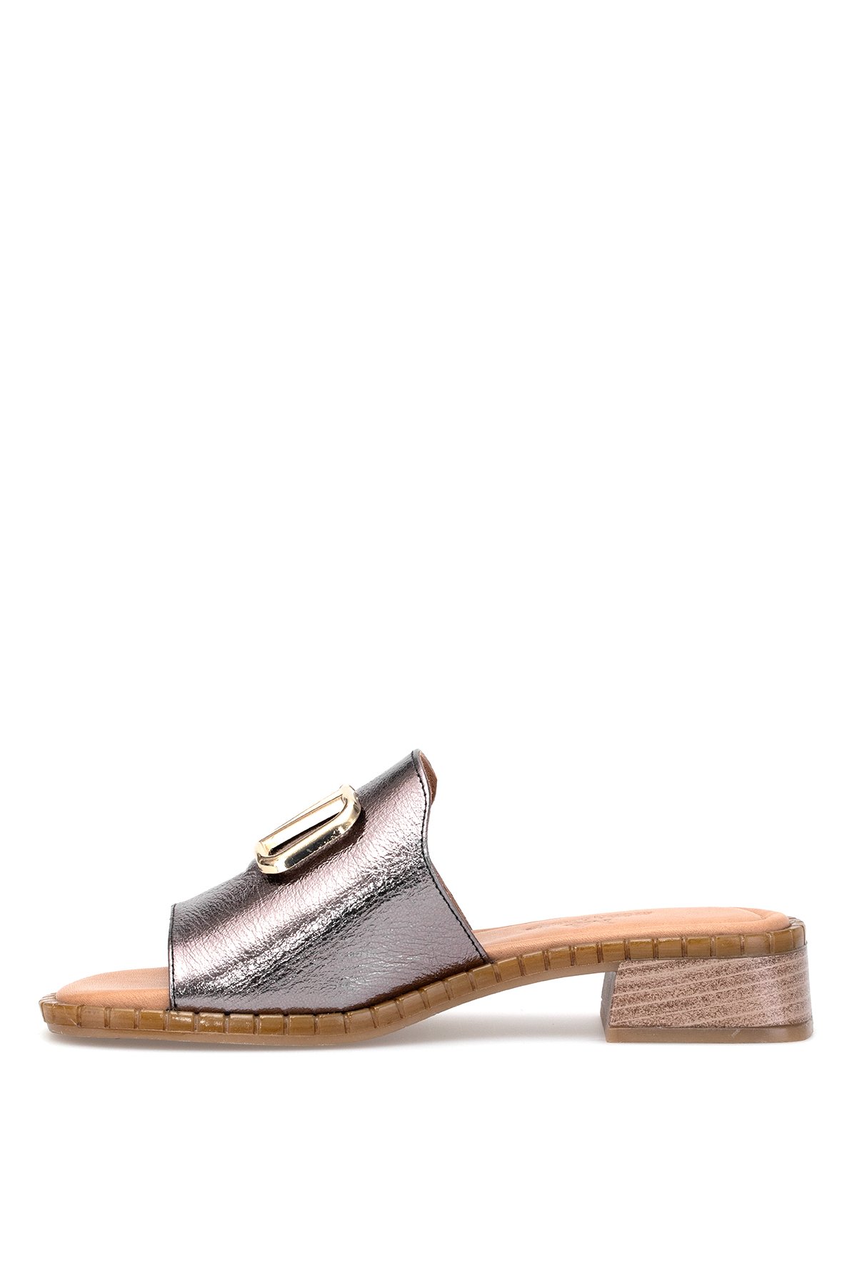 Elit Kira Kadın Hakiki Deri Topuklu Terlik Platin - Görsel 4