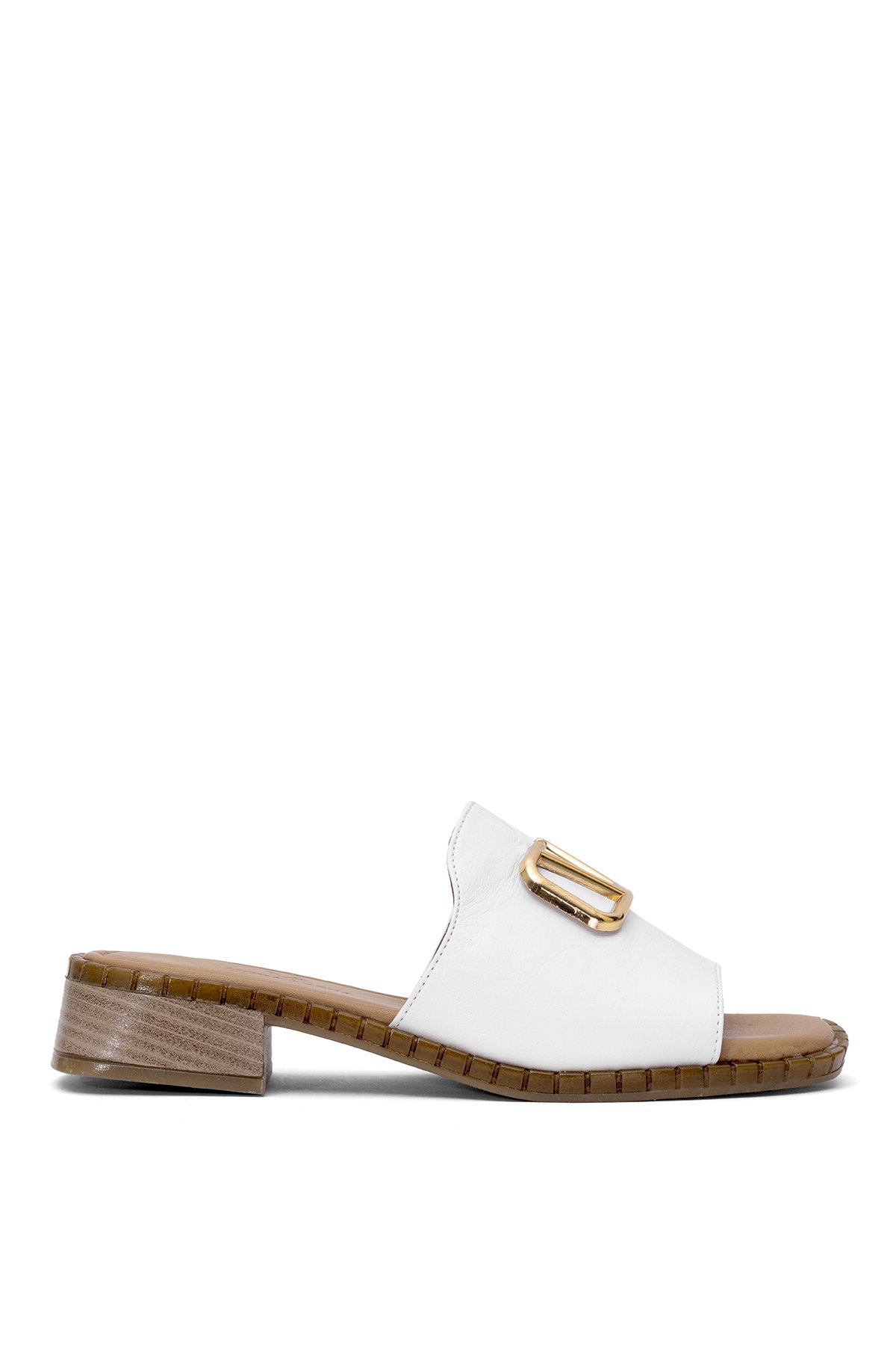 Elit Kira Kadın Hakiki Deri Topuklu Terlik Beyaz - Görsel 3