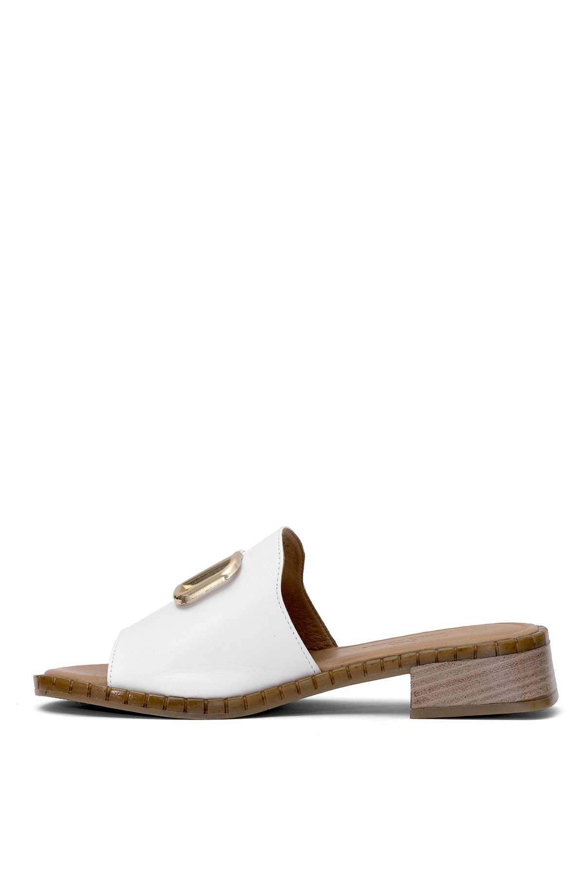 Elit Kira Kadın Hakiki Deri Topuklu Terlik Beyaz - Görsel 5