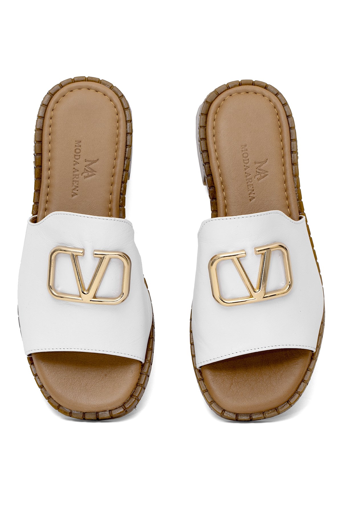 Elit Kira Kadın Hakiki Deri Topuklu Terlik Beyaz - Görsel 6