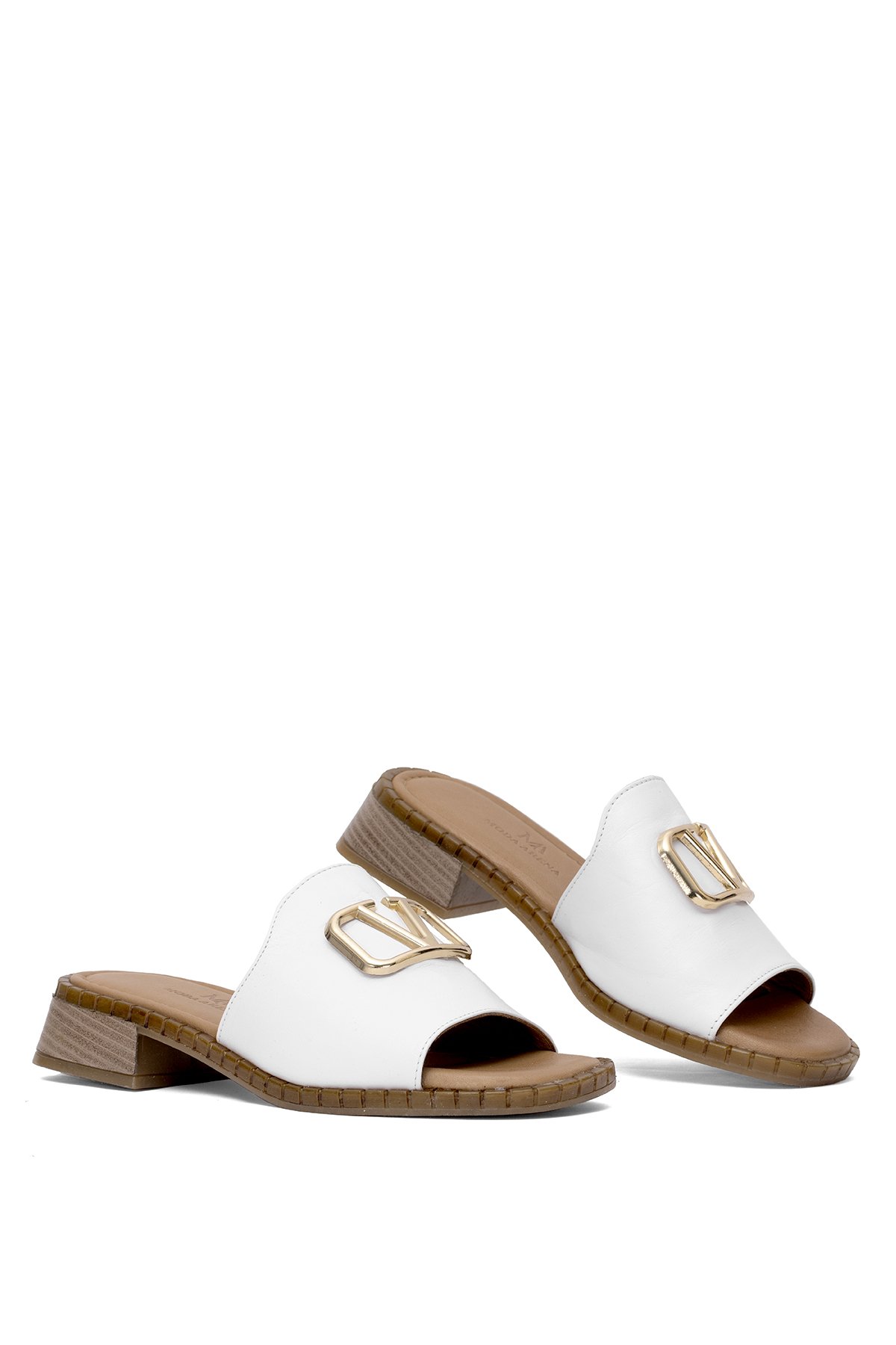 Elit Kira Kadın Hakiki Deri Topuklu Terlik Beyaz - Görsel 7