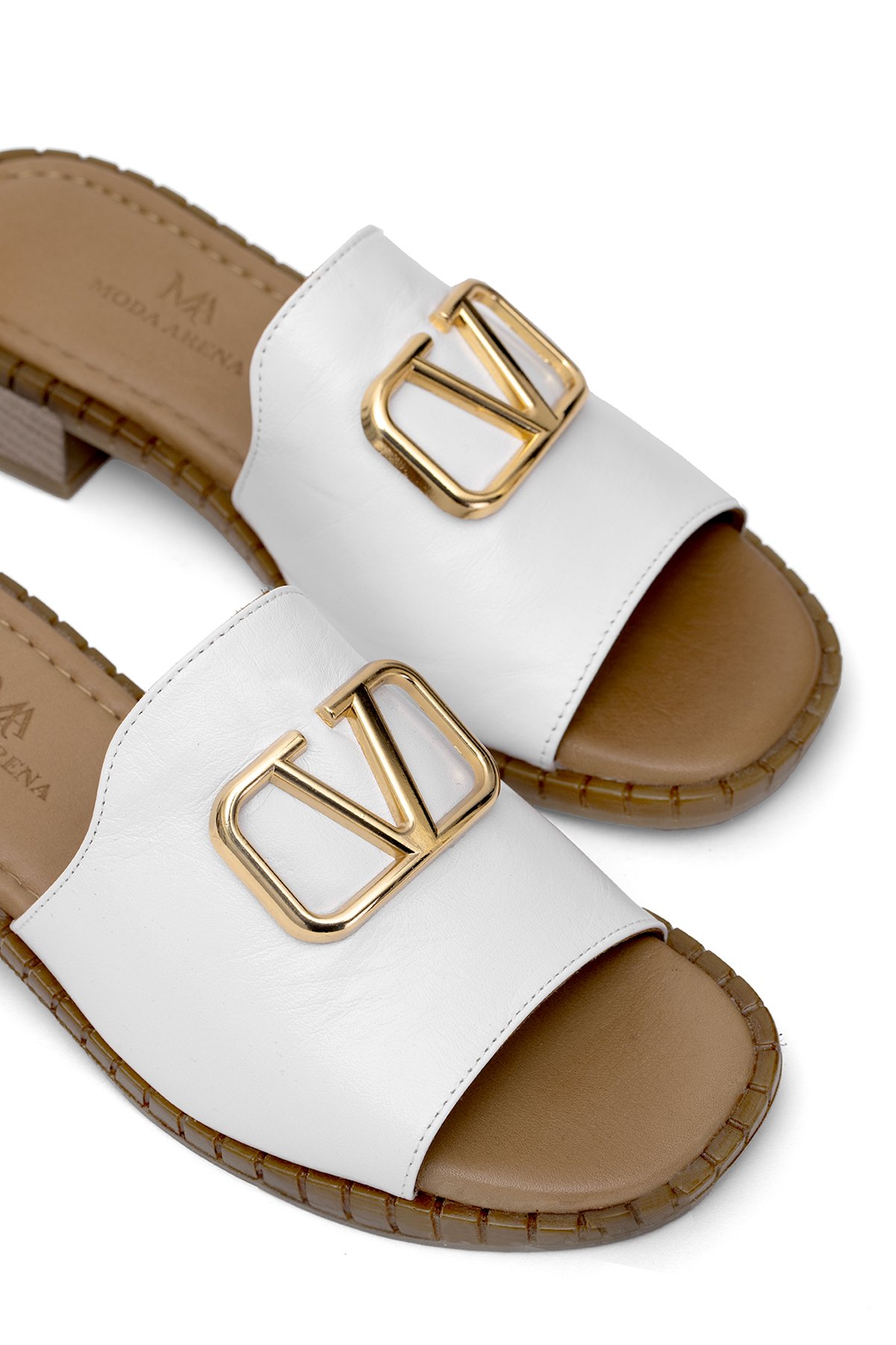 Elit Kira Kadın Hakiki Deri Topuklu Terlik Beyaz - Görsel 8