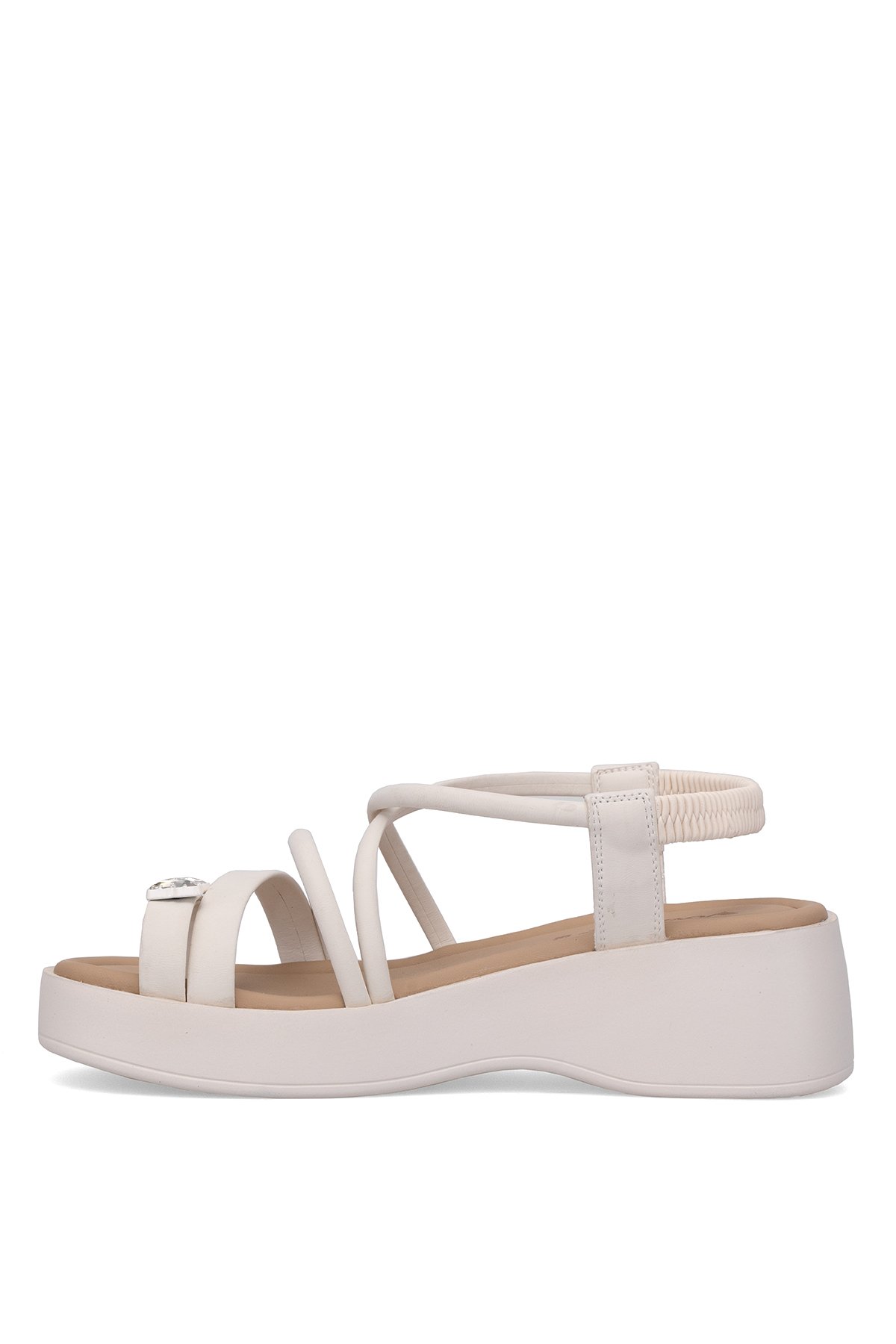 B121 Kadın Hakiki Deri Topuklu Sandalet Krem - Görsel 4