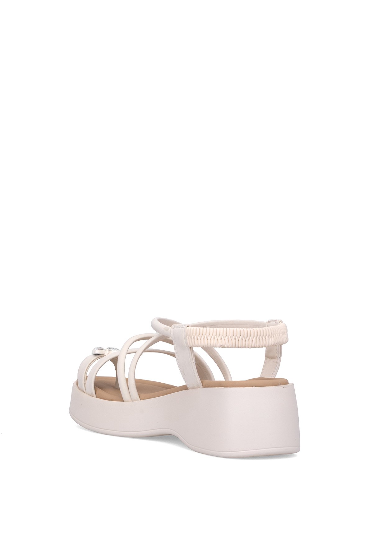B121 Kadın Hakiki Deri Topuklu Sandalet Krem - Görsel 5