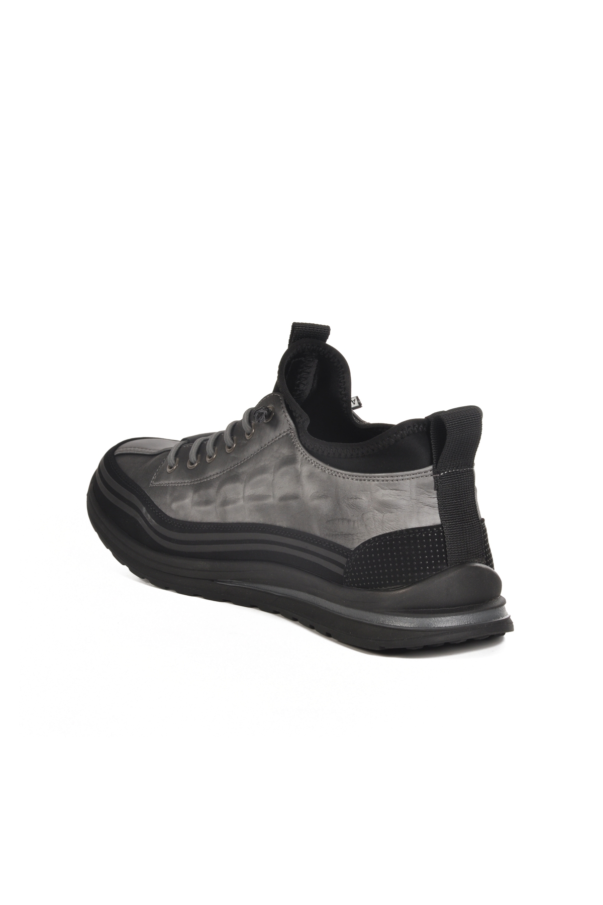 Gri Lastik Bağcıklı Erkek Sneaker 25K582 M - Görsel 5