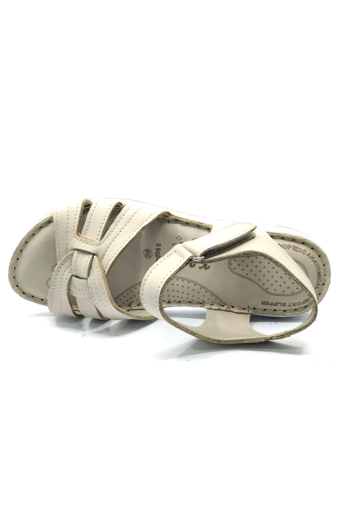 8712 Hakiki Deri Comfort Ortopedik Kadın Sandalet - Görsel 6