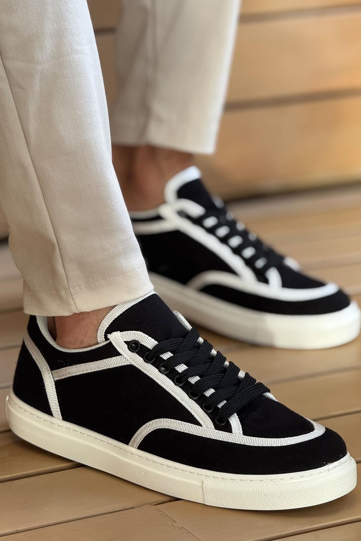 Keten Bağcıklı Erkek Günlük Ayakkabı Siyah Beyaz - Görsel 3