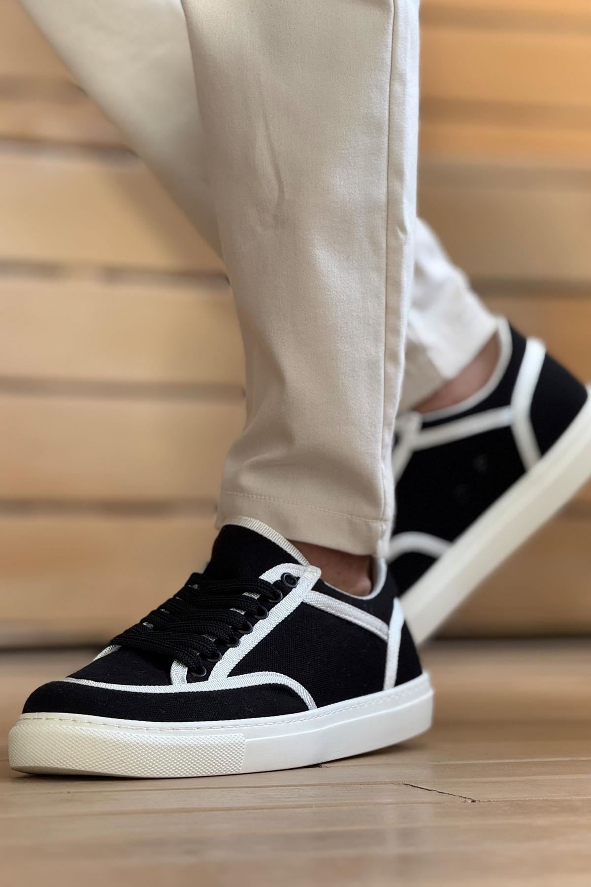 Keten Bağcıklı Erkek Günlük Ayakkabı Siyah Beyaz - Görsel 4
