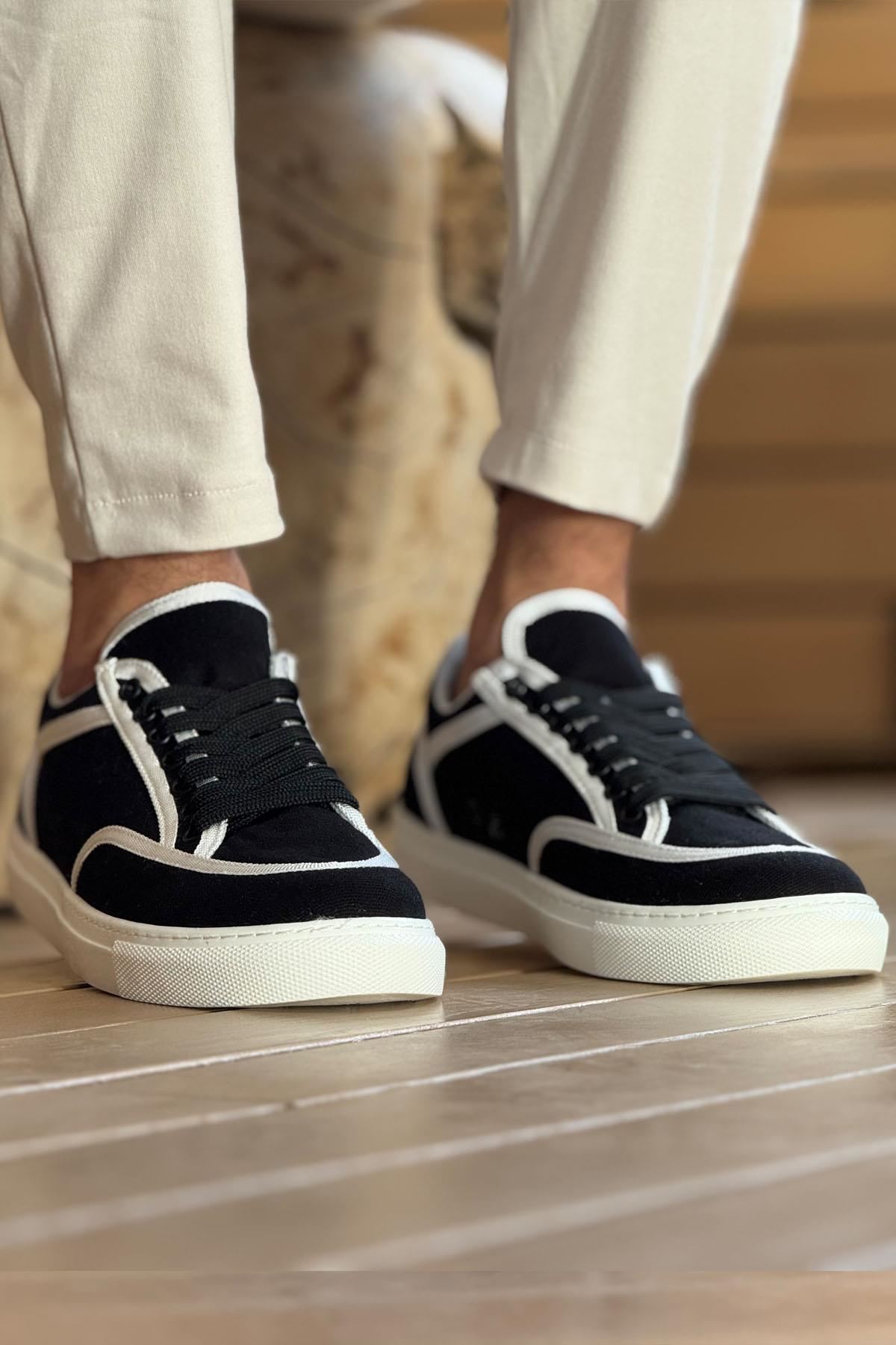 Keten Bağcıklı Erkek Günlük Ayakkabı Siyah Beyaz - Görsel 5