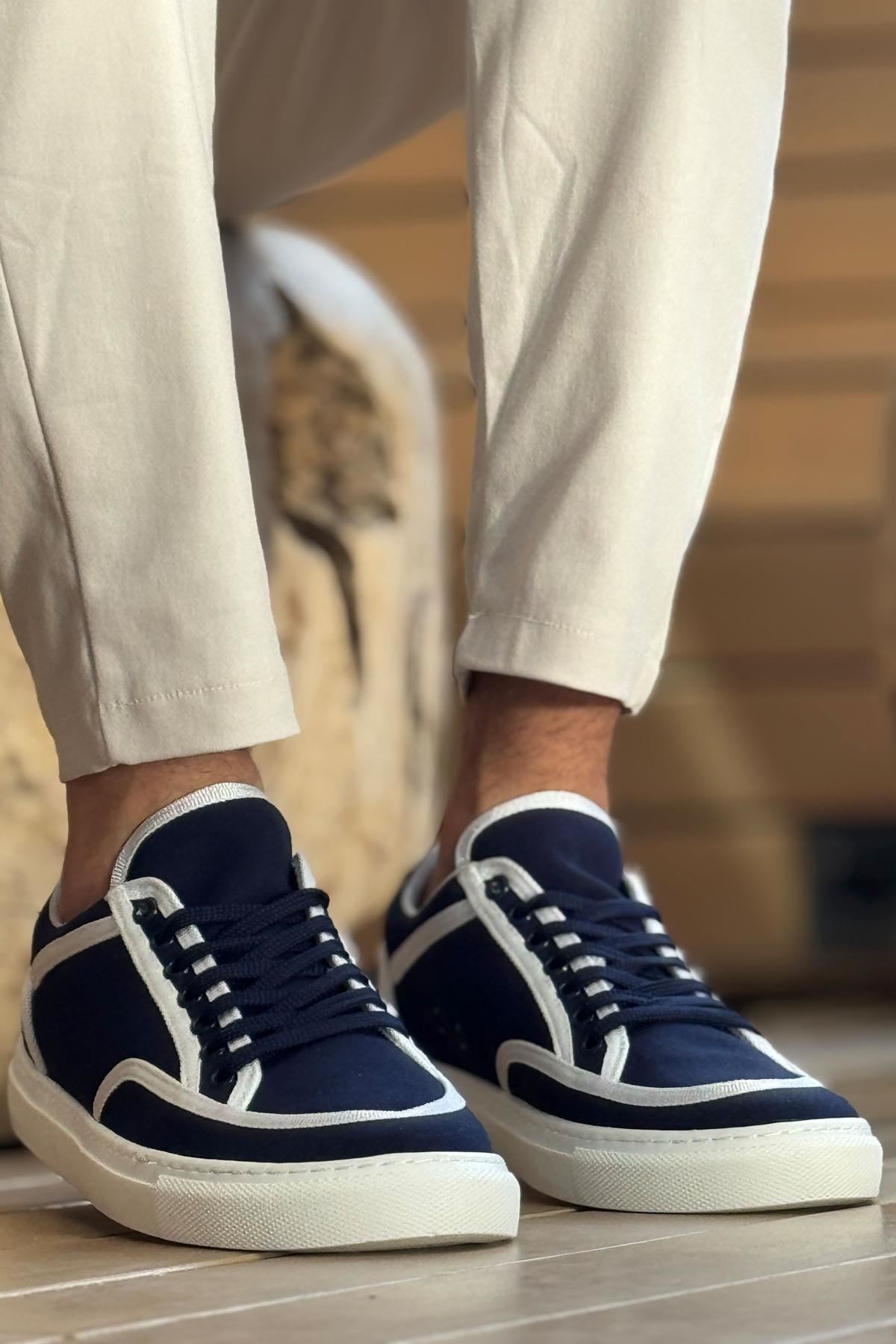 Keten Bağcıklı Erkek Günlük Ayakkabı Lacivert Beyaz - Görsel 4
