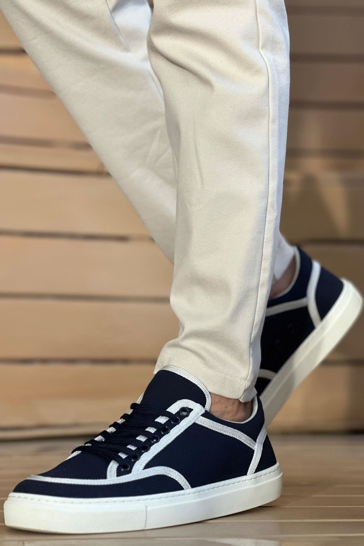 Keten Bağcıklı Erkek Günlük Ayakkabı Lacivert Beyaz - Görsel 5