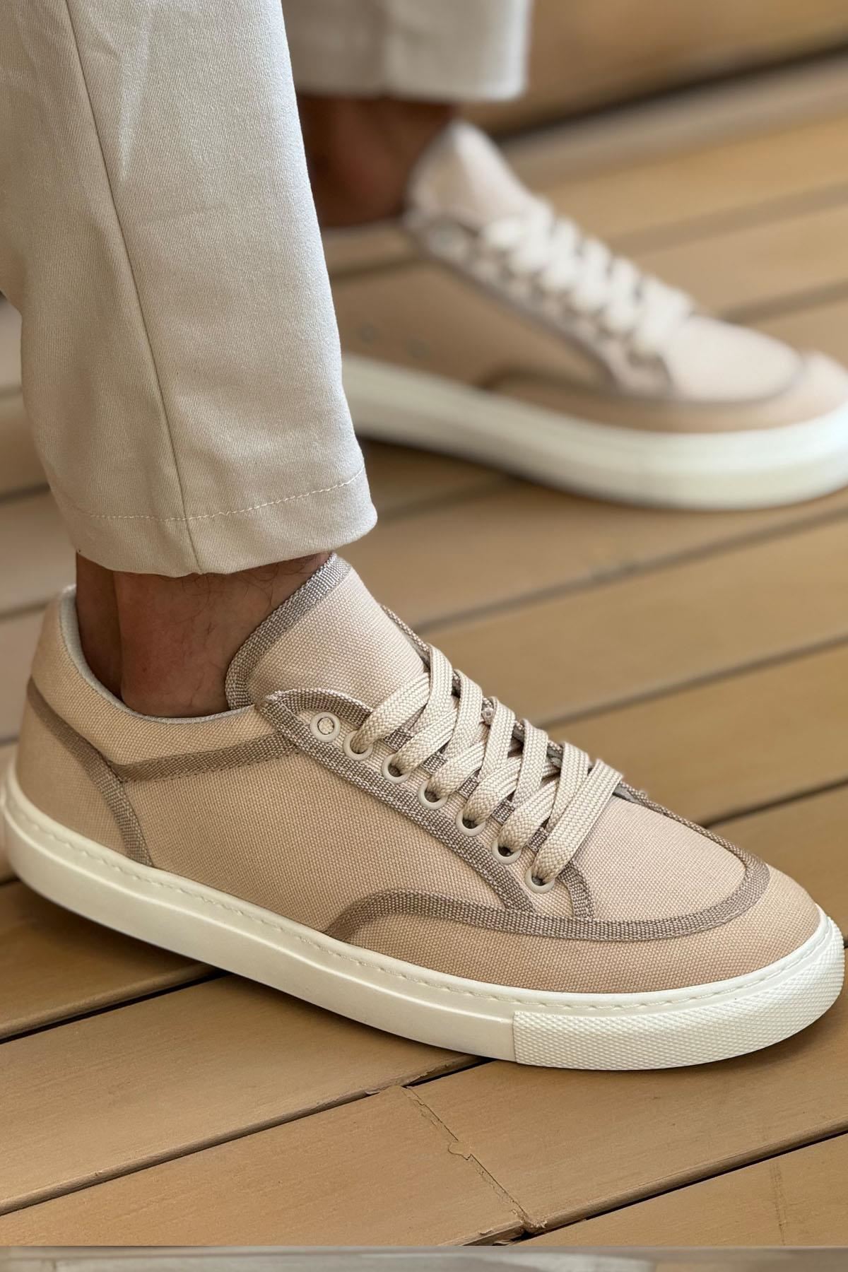 Keten Bağcıklı Erkek Günlük Ayakkabı Bej - Görsel 3