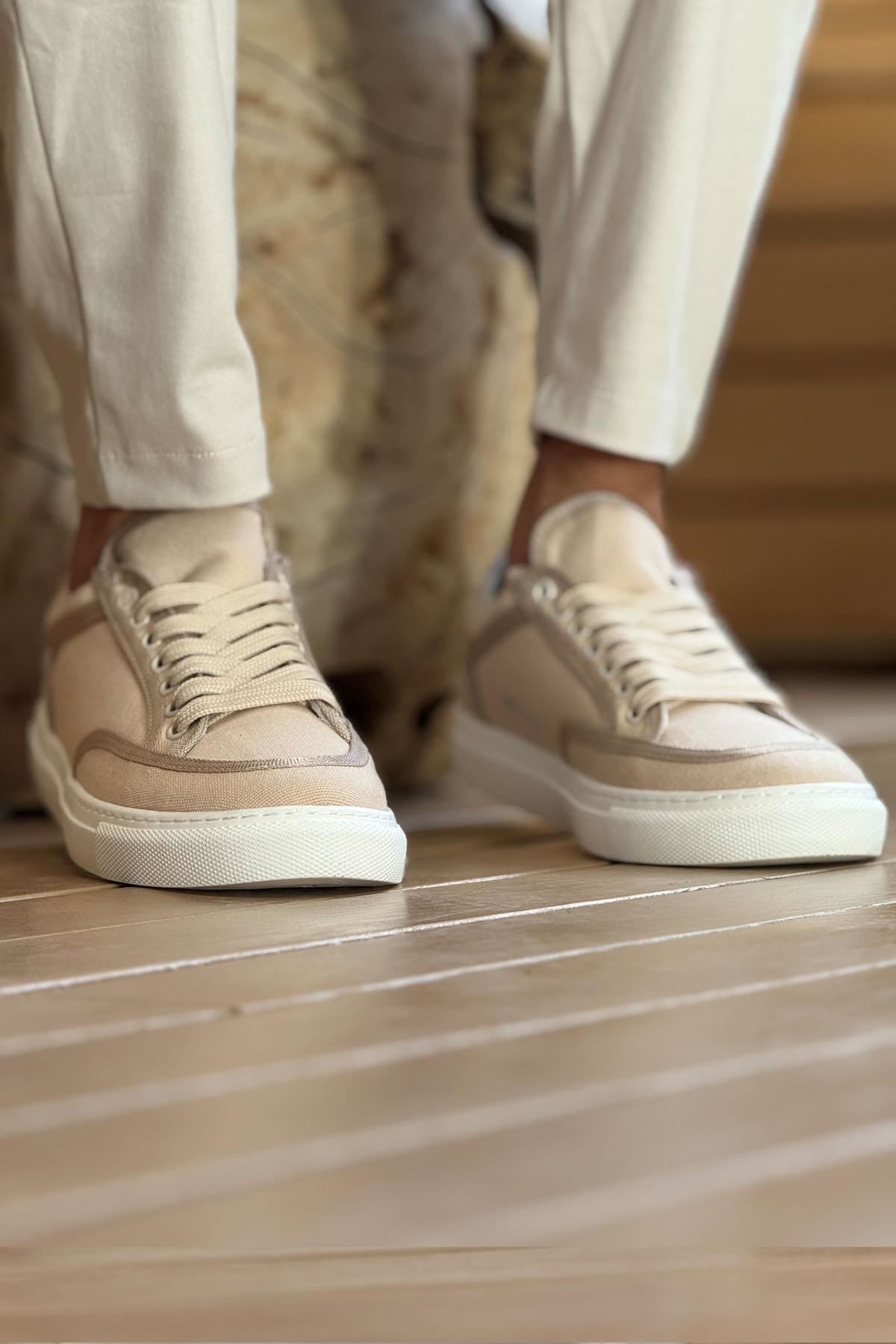 Keten Bağcıklı Erkek Günlük Ayakkabı Bej - Görsel 5