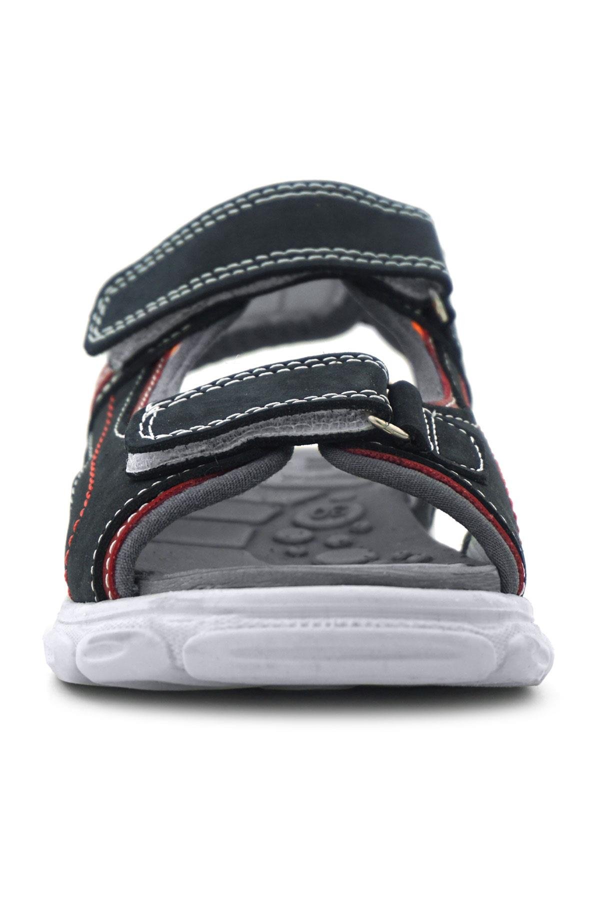 Hakiki Deri Lacivert Kırmızı Cırt Cırtlı Çocuk Sandalet - Görsel 4