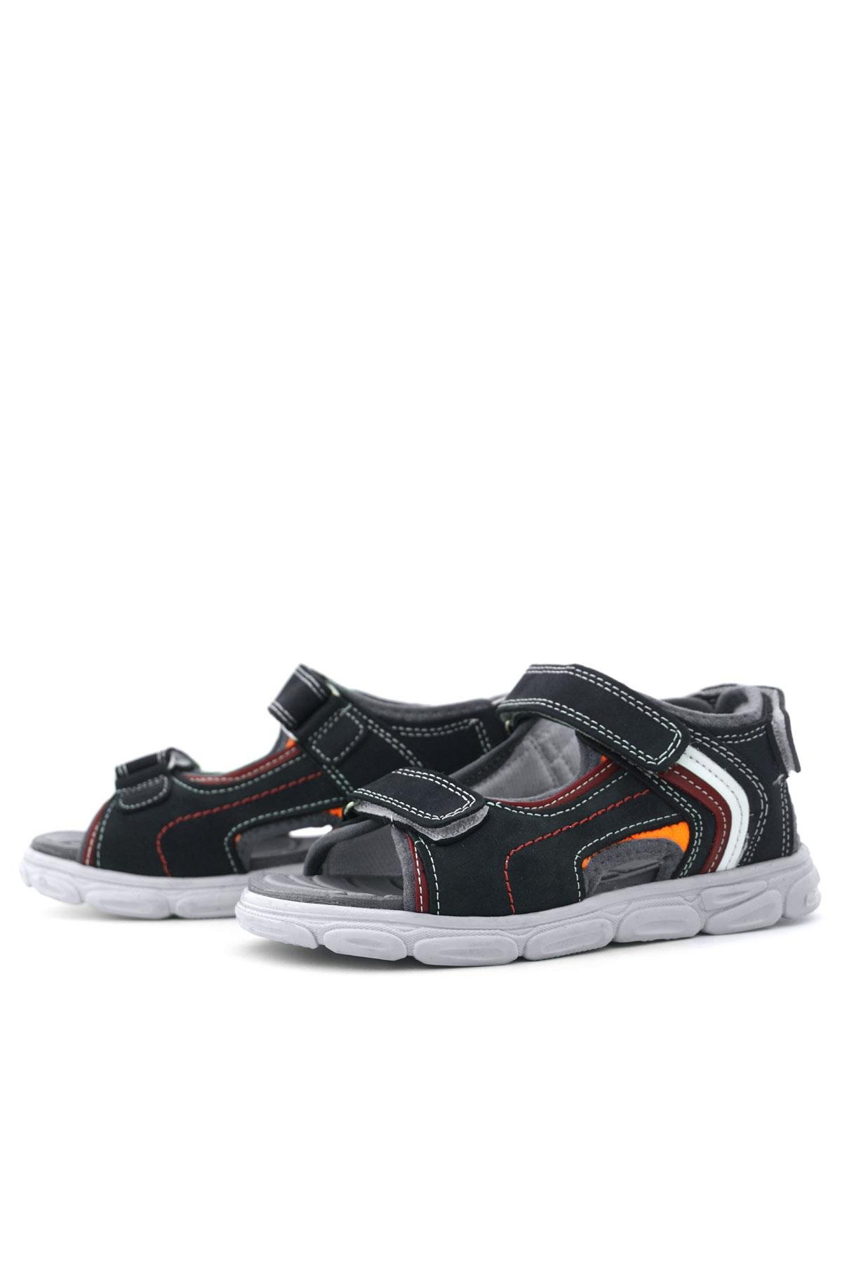 Hakiki Deri Lacivert Kırmızı Cırt Cırtlı Çocuk Sandalet - Görsel 6