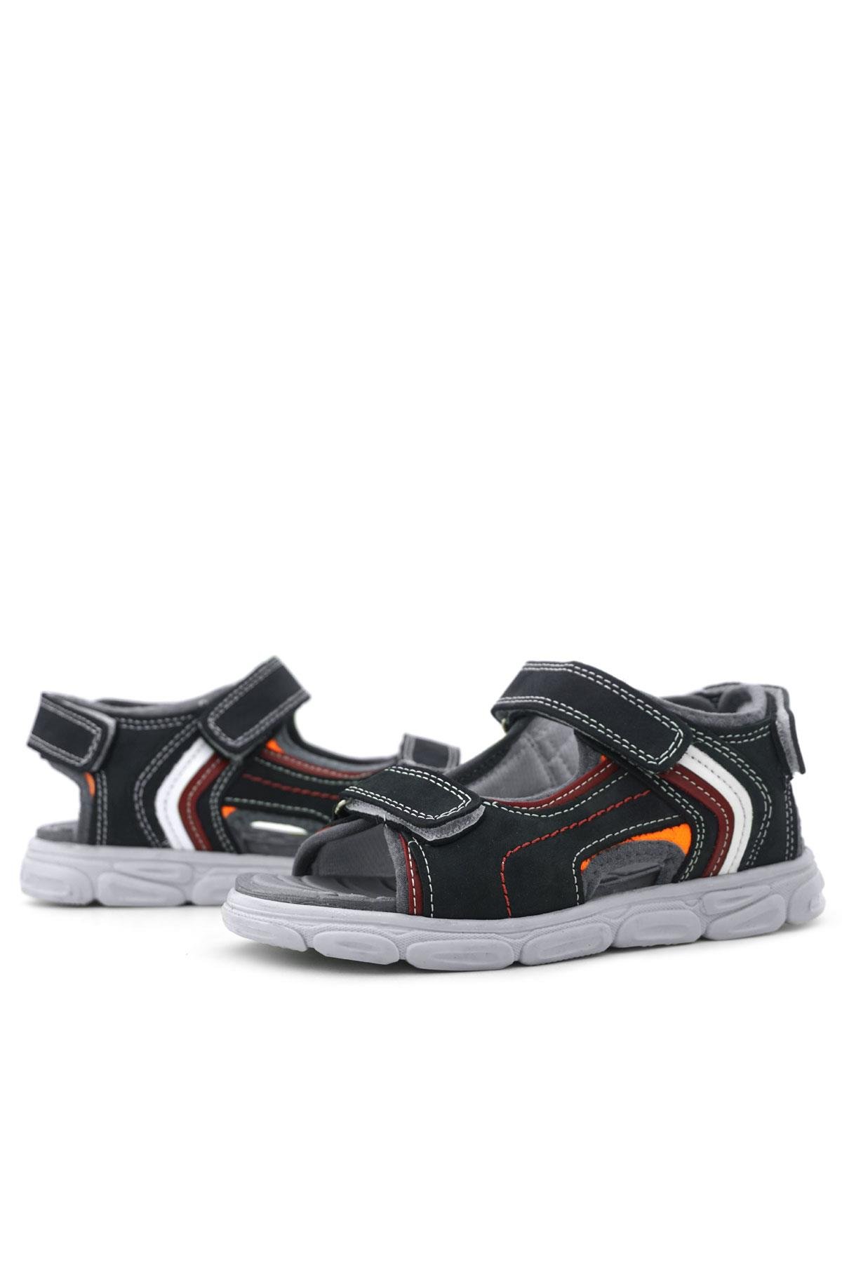Hakiki Deri Lacivert Kırmızı Cırt Cırtlı Çocuk Sandalet - Görsel 8