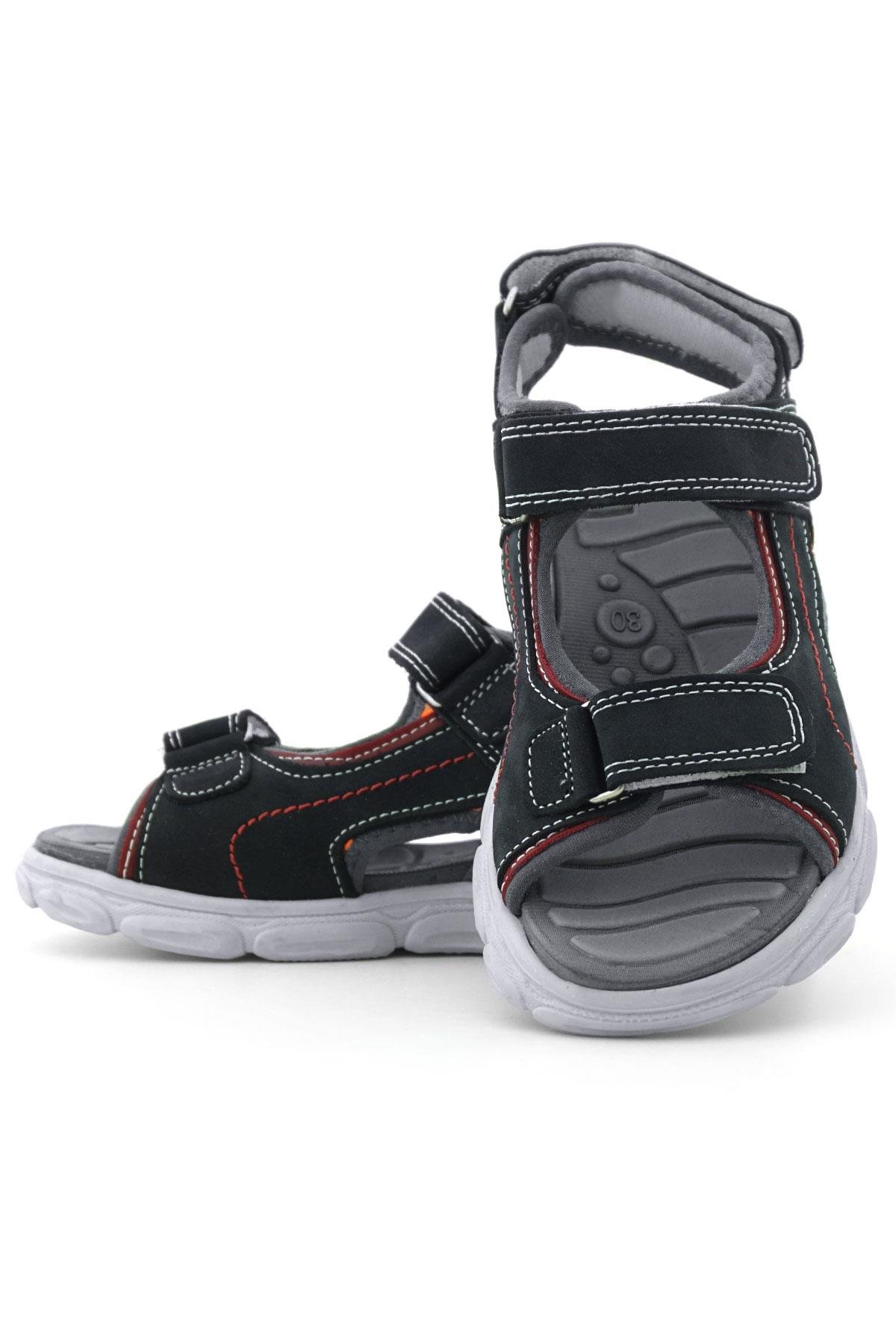 Hakiki Deri Lacivert Kırmızı Cırt Cırtlı Çocuk Sandalet - Görsel 9