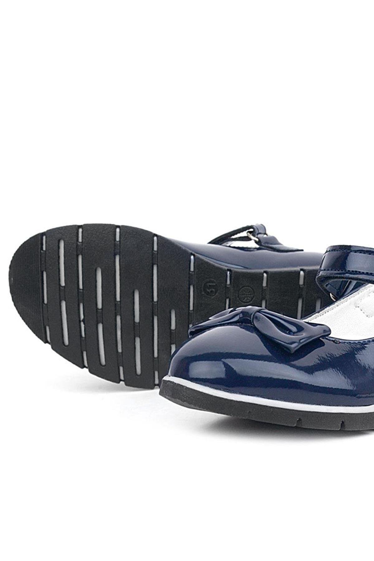 Lacivert Rugan Fiyonklu Cırtlı Kız Çocuk Babet - Görsel 8