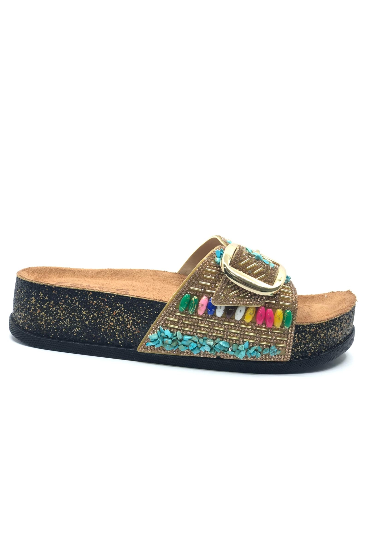 Tek Toka Mantar Taban Taş Detaylı Kadın Terlik - Görsel 3