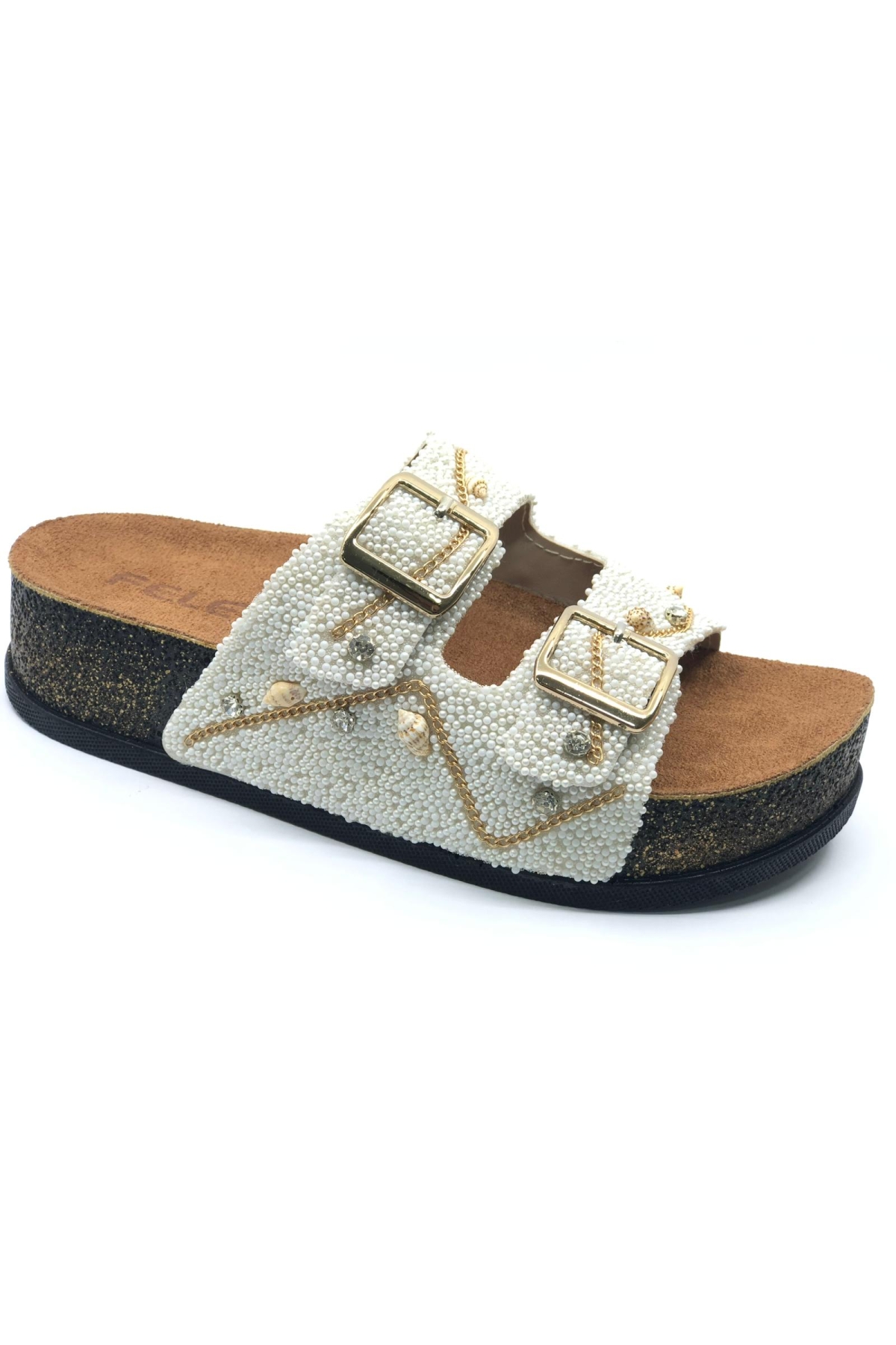 Çift Toka Mantar Taban Taş Detaylı Kadın Terlik - Görsel 8