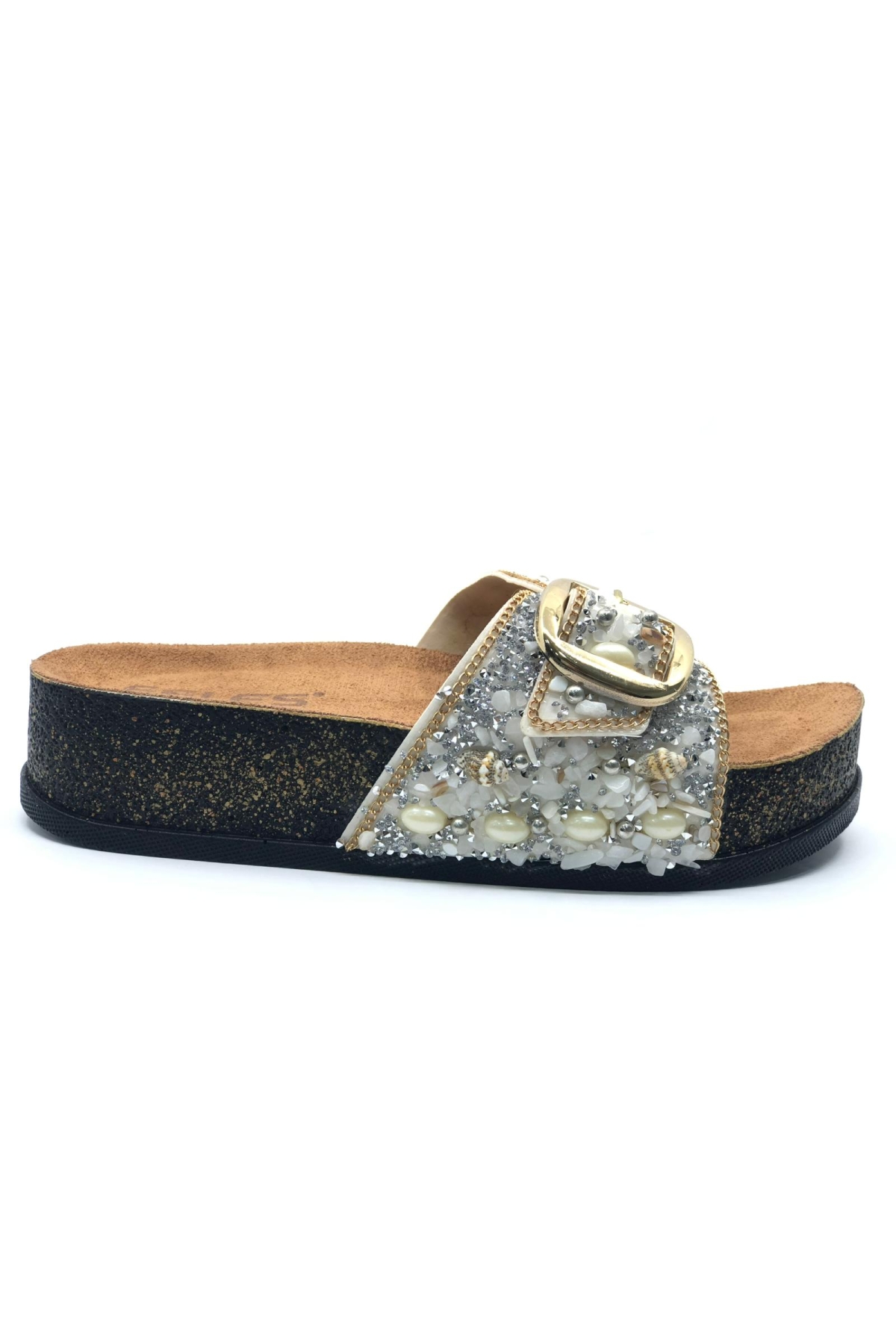 Tek Toka Mantar Taban Taş Detaylı Kadın Terlik - Görsel 3