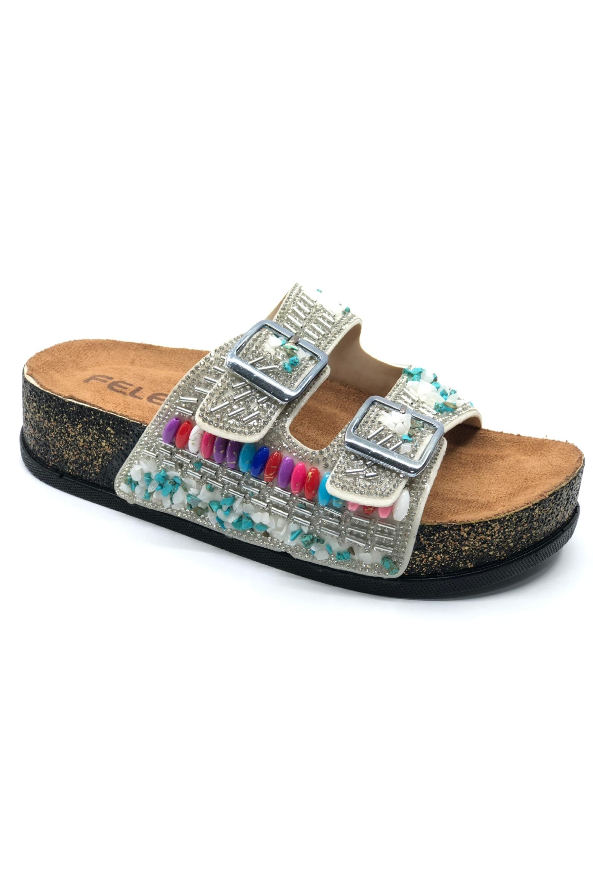 Çift Toka Mantar Taban Taş Detaylı Kadın Terlik - Görsel 2