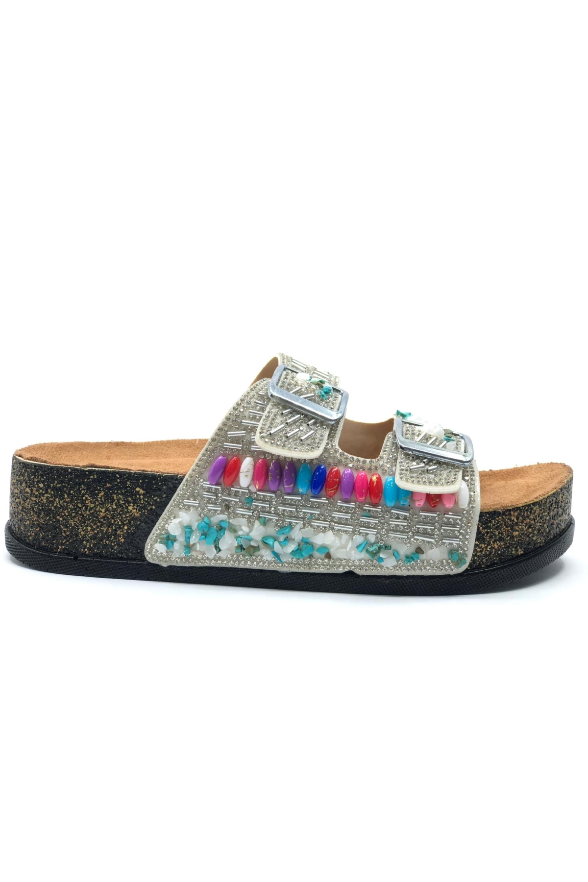 Çift Toka Mantar Taban Taş Detaylı Kadın Terlik - Görsel 3