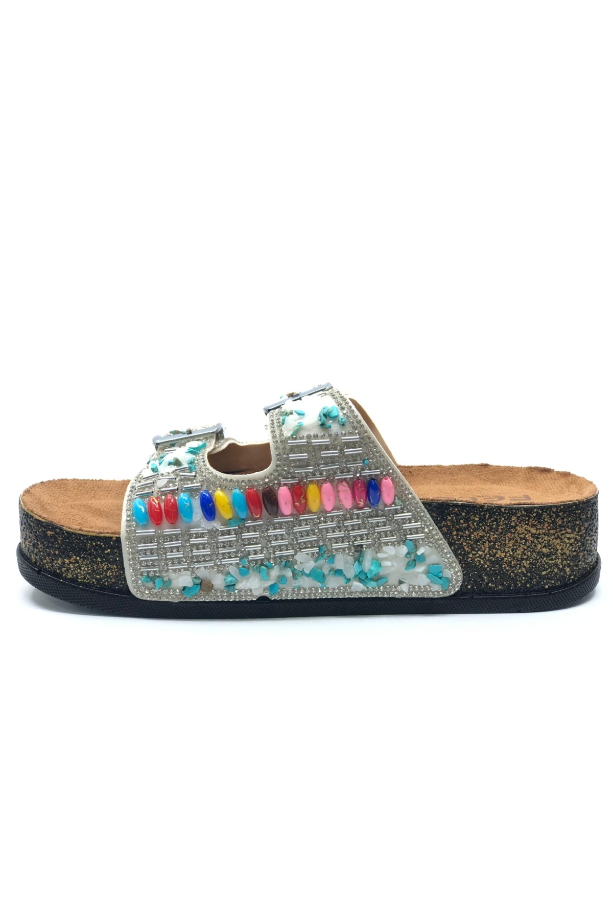 Çift Toka Mantar Taban Taş Detaylı Kadın Terlik - Görsel 5