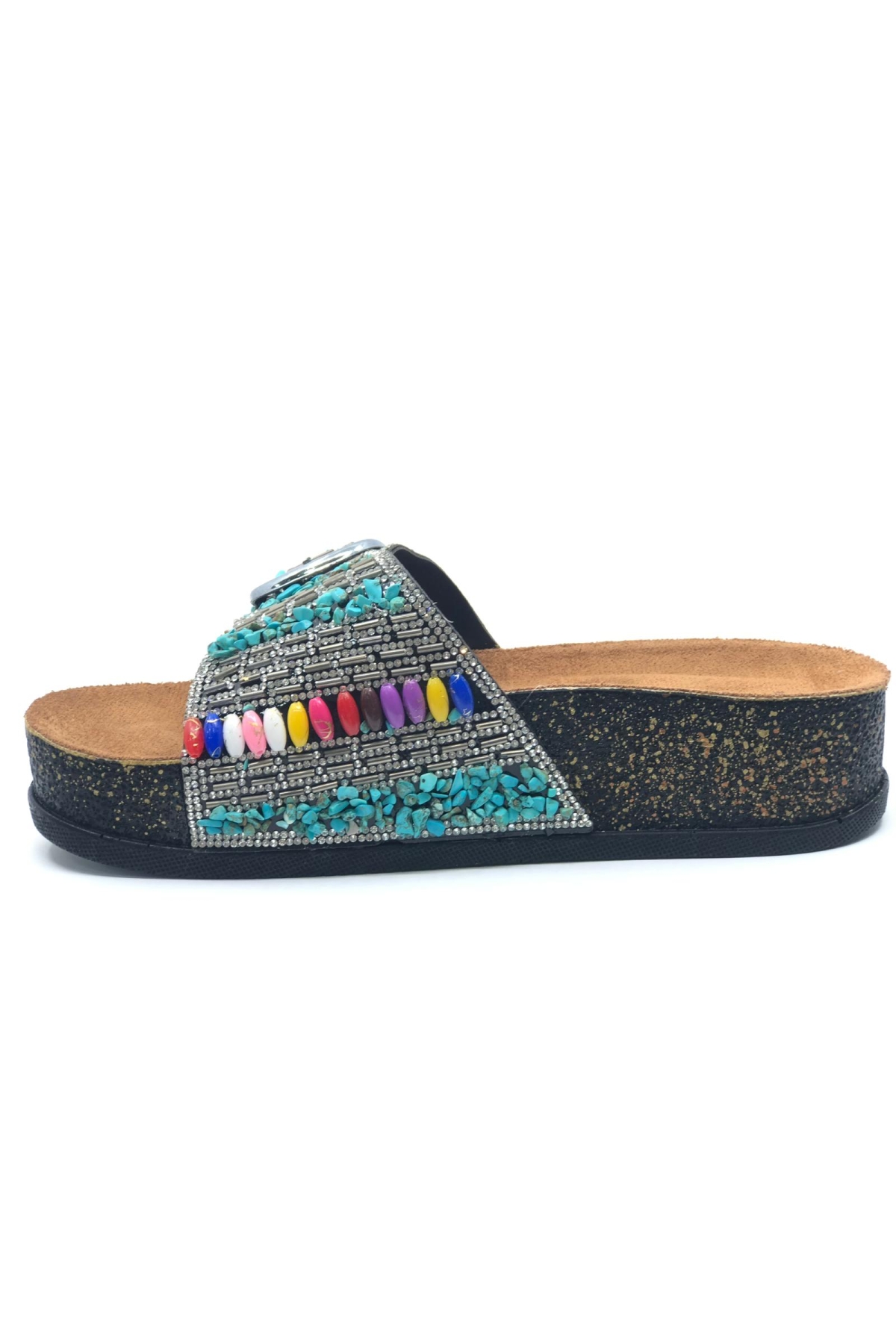 Tek Toka Mantar Taban Taş Detaylı Kadın Terlik - Görsel 5