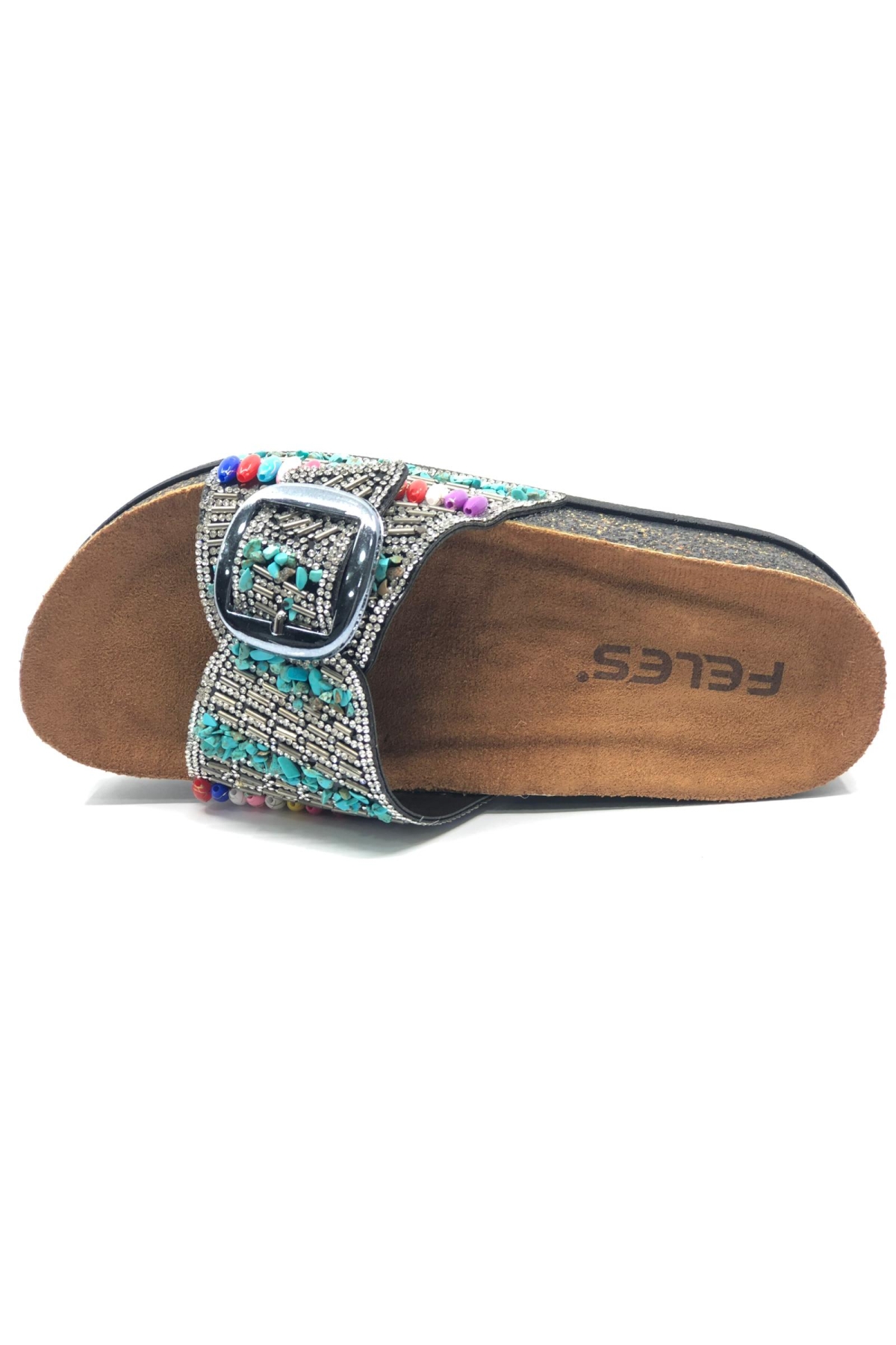 Tek Toka Mantar Taban Taş Detaylı Kadın Terlik - Görsel 6